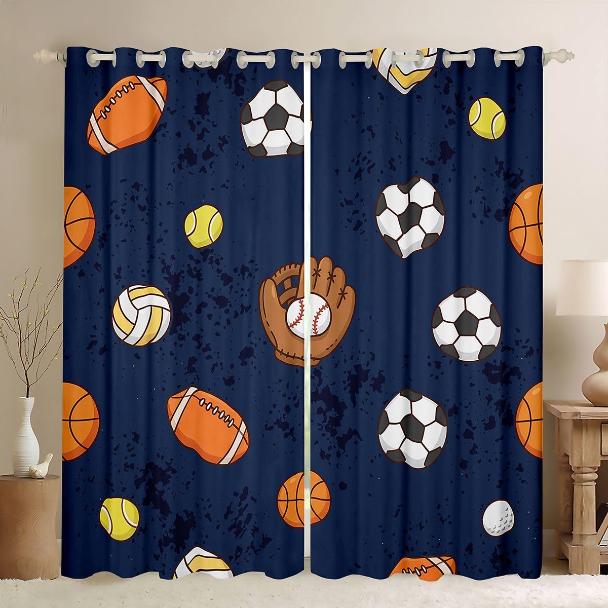 Loussiesd Calcio Sport Finestrini Trattamenti 2 Pannelli W66*L72