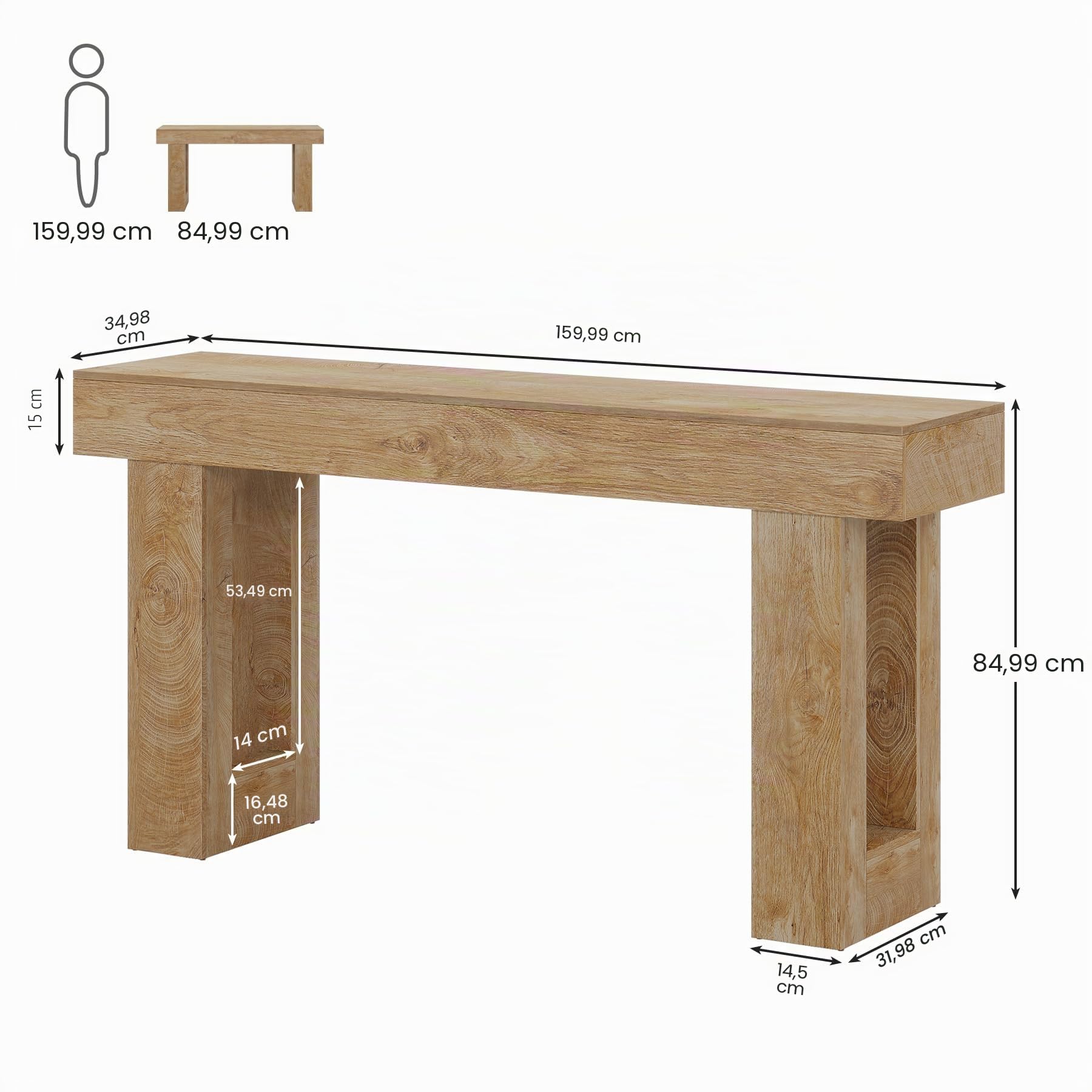 Tribesigns Tavolo consolle 160 cm, tavolo d’ingresso lungo e stretto in stile rustico, consolle in legno MDF per corridoio, soggiorno o dietro il divano, marrone chiaro