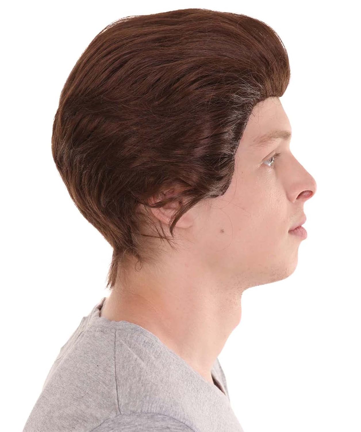 HPO Adult Men's Fancy Short Brown Wig, Perfect for Halloween, Flame Retardant Synthetic Fiber