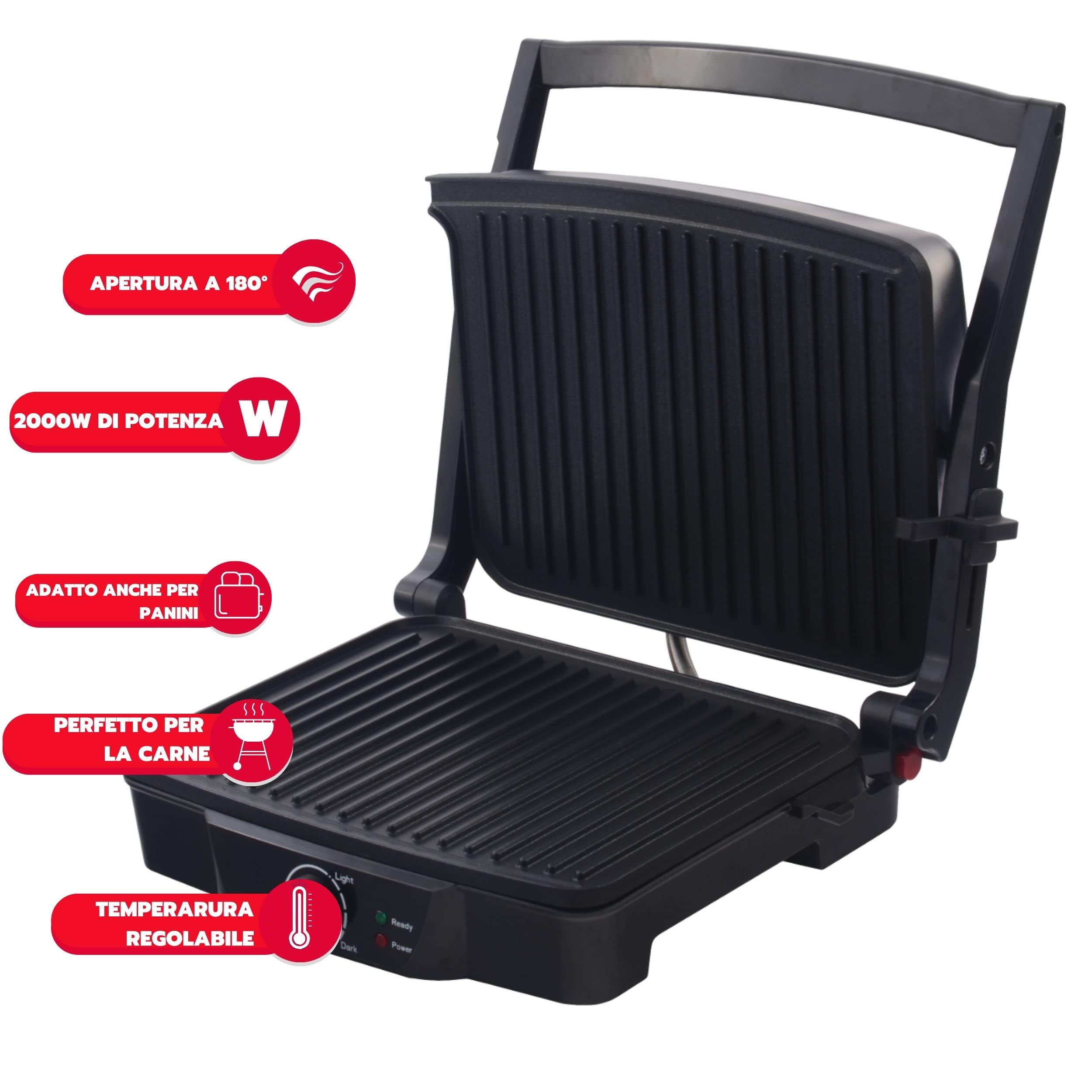 ARDES | Bistecchiera Elettrica Professionale 2000W Piastra Elettrica per Panini e Piadine Bistecchiera con Piastre Antiaderenti Grande Colore Nero e Acciaio Modello AR1S30