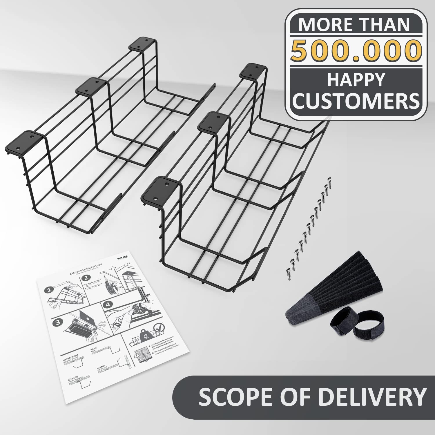 Desk Cable Management Tray, 2 Pack UltraSturdy Under Desk Storage