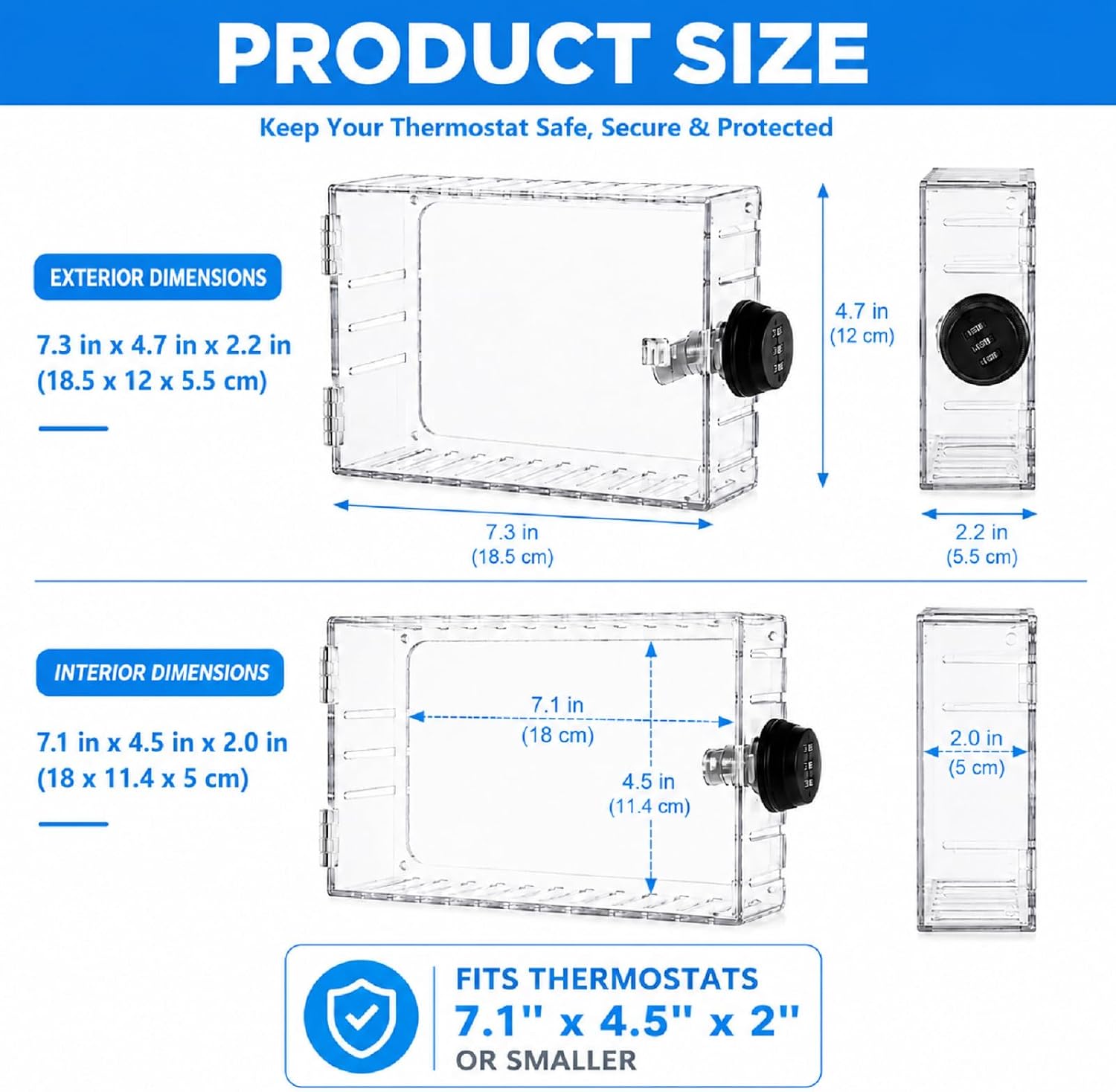 ABuff 2 Pack Large Thermostat Lock Box with Combination Lock | Clear Thermostat Cover with Lock Thermostat Cover Guard for Wall, Fits Thermostats 7.1'' x 4.5'' x 2'' or Smaller