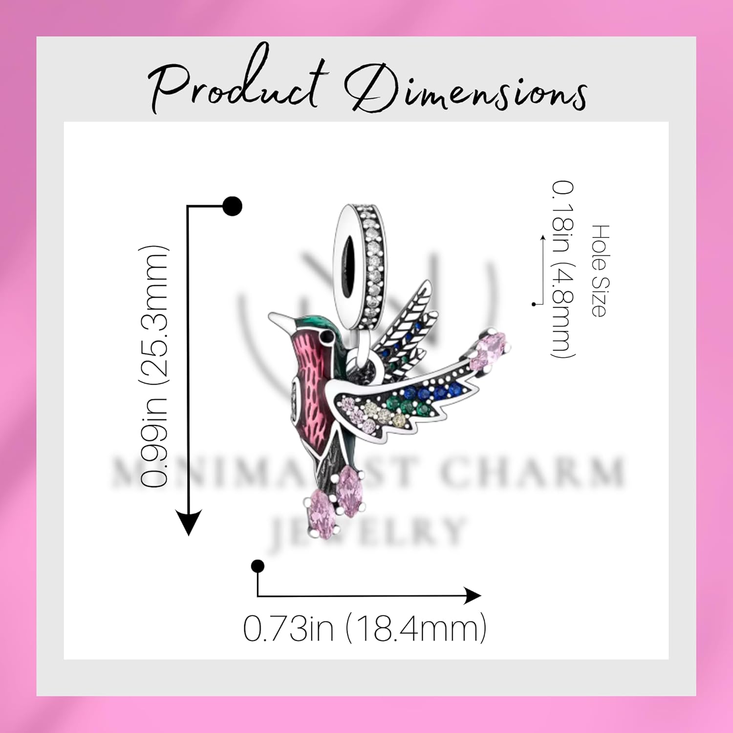 Hummingbird Charm For Bracelet, 925 Sterling Silver, Beaded Hummingbird Charm, Compatible with Pandora