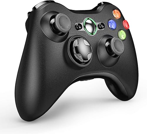 Miniatura 2 de VOYEE Controlador inalámbrico con receptor compatible con Microsoft Xbox 360SlimWindows 111087 con joystick mejoradochoque dual negro