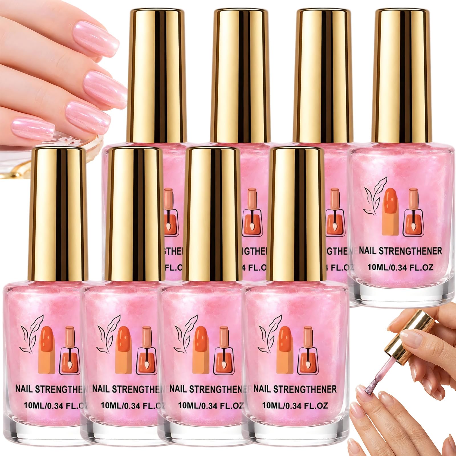 Rosa Glitter Nail Strengthener,Aria Asciutta Rosa Glitter Nail Polish per le Donne,Lunga Durata Formula Quick Dry con Scintillante Lucido Finitura,per fai da te Manicure Casa e Uso Quotidiano (8pcs)