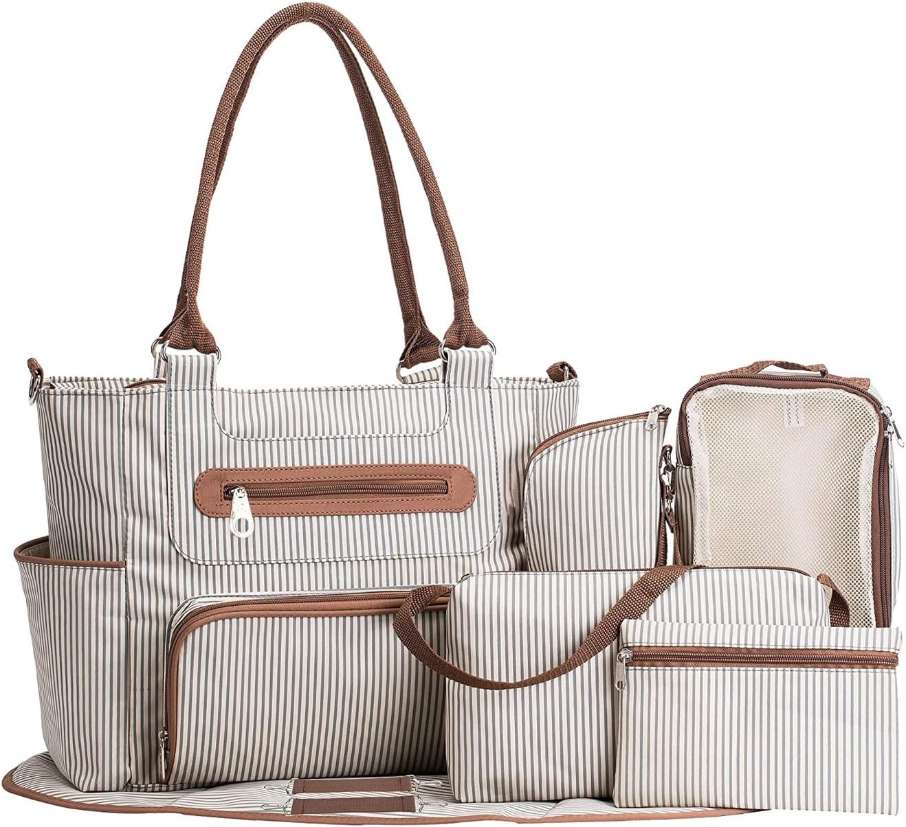 7pcs Baby Nappy Bag Tote Set,Travel Multifunction Changing Diaper Bag with Bottle Bag Mommy Bag Shoulder Handbag
