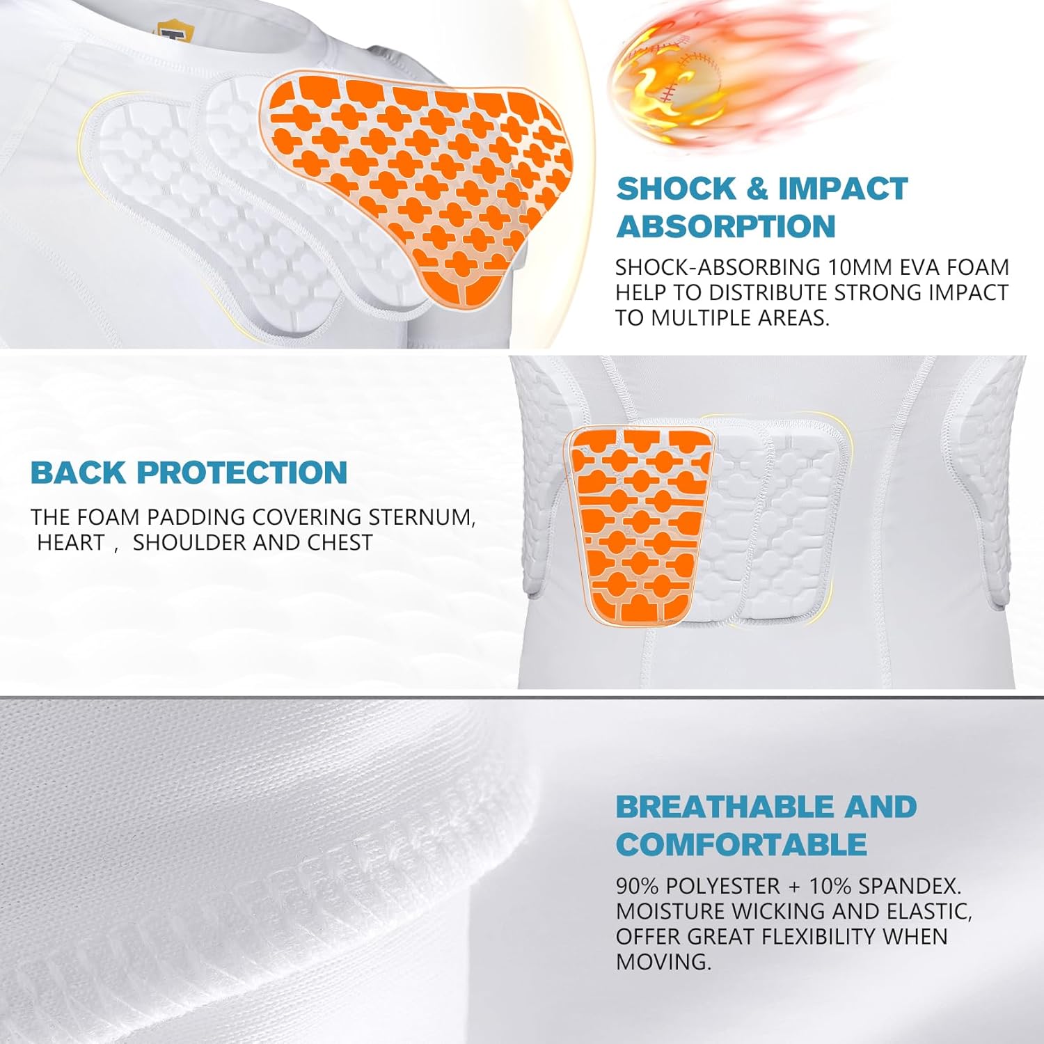 Youth Boys Football Rib Protector Padded Compression for Football Baseball Basketball Paintball Shirt - Image 3