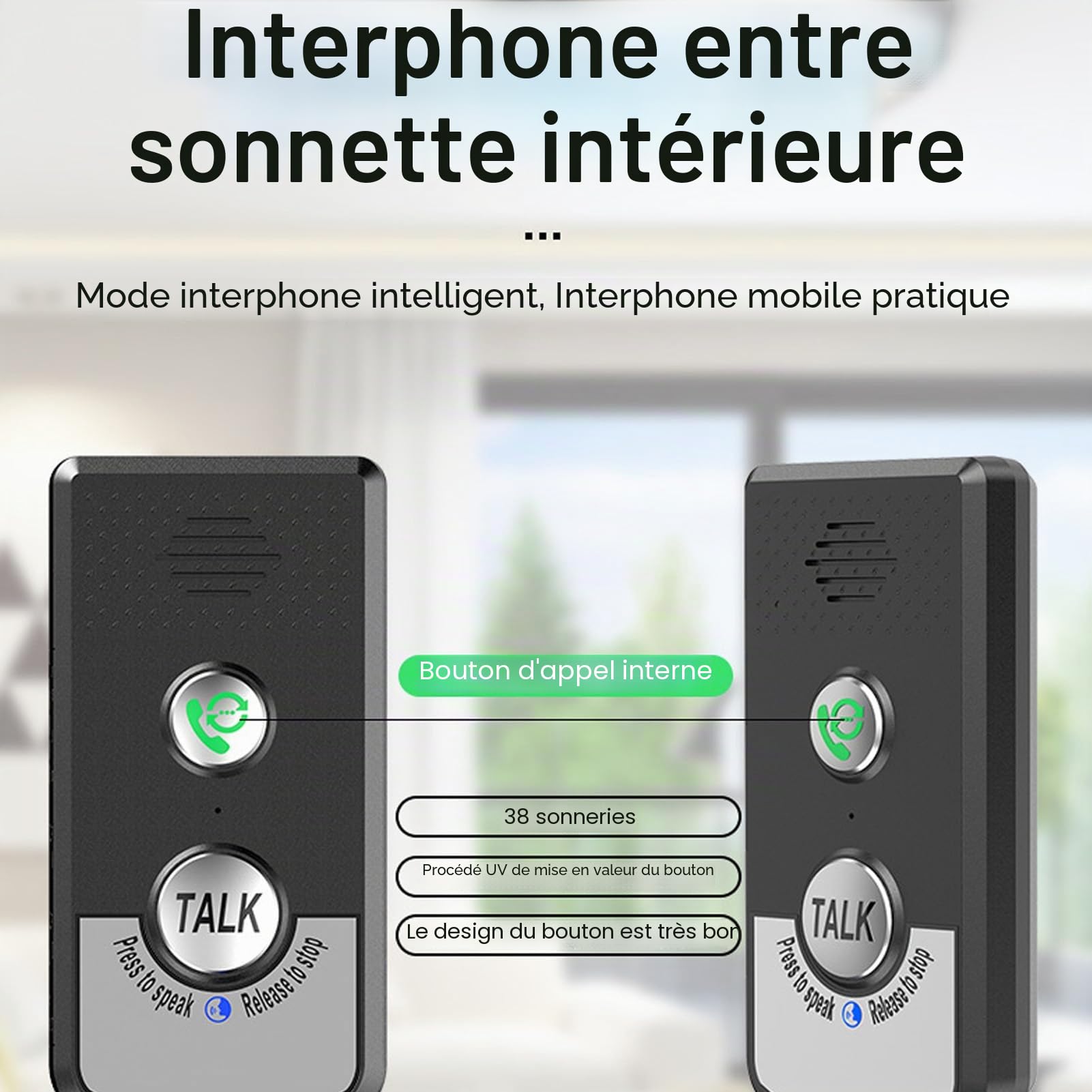 Interphone Vocal étanche Sonnette 1000m Conversation Bidirectionnelle Sonnette sans Fil Appel Extérieur Sonnette Maison Sonnette Interphone Kit