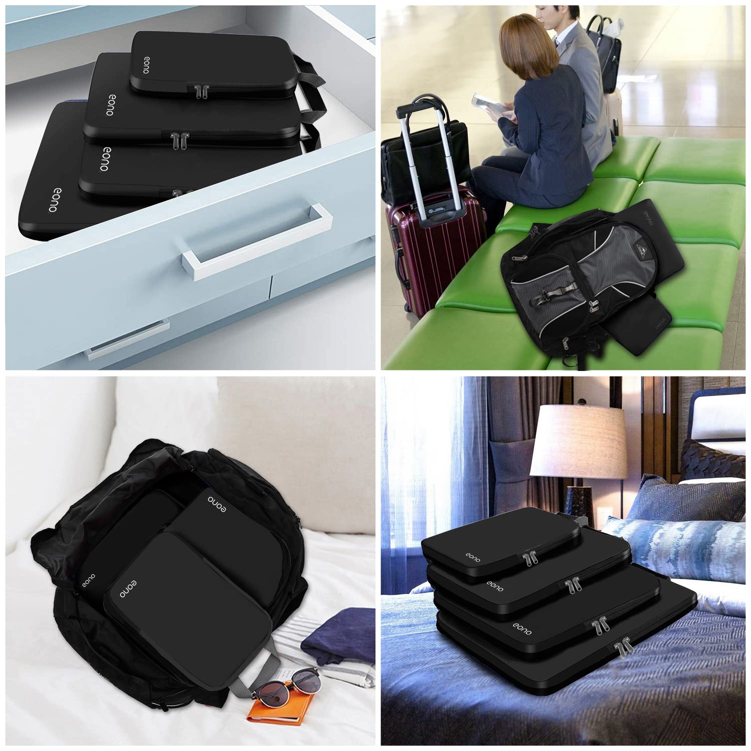 Eono Organizadores de Viaje de compresión expandibles, Impermeable Organizador de Maleta, Cubos de Embalaje, Compression Packing Cubes