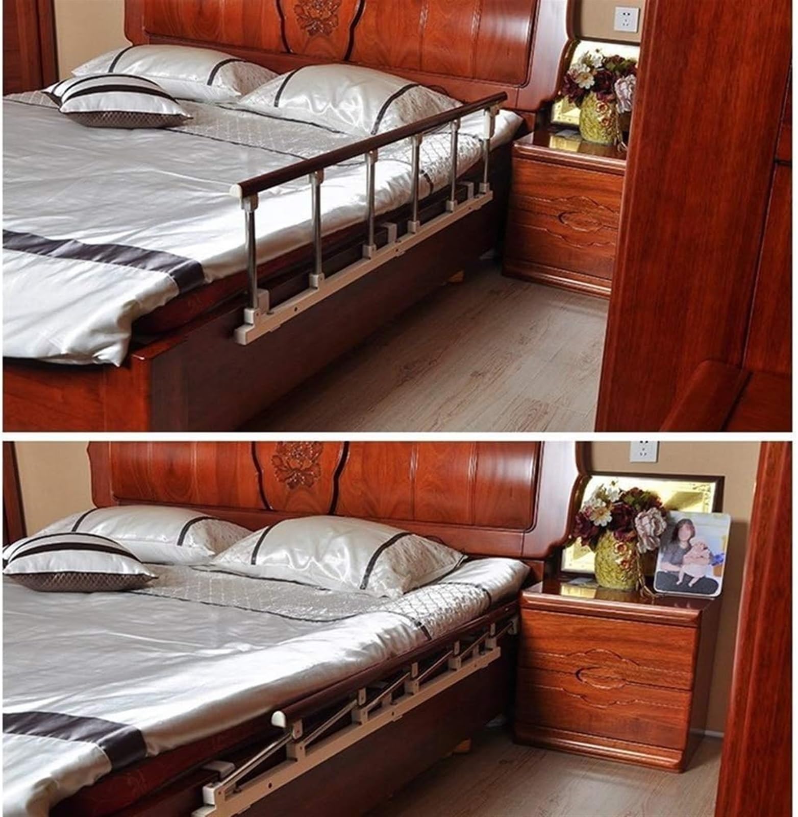 Protector de riel de cama, protector lateral de seguridad plegable para ancianos, barandilla de cama de metal con mango de asistencia, barandilla de cama para seguridad y apoyo