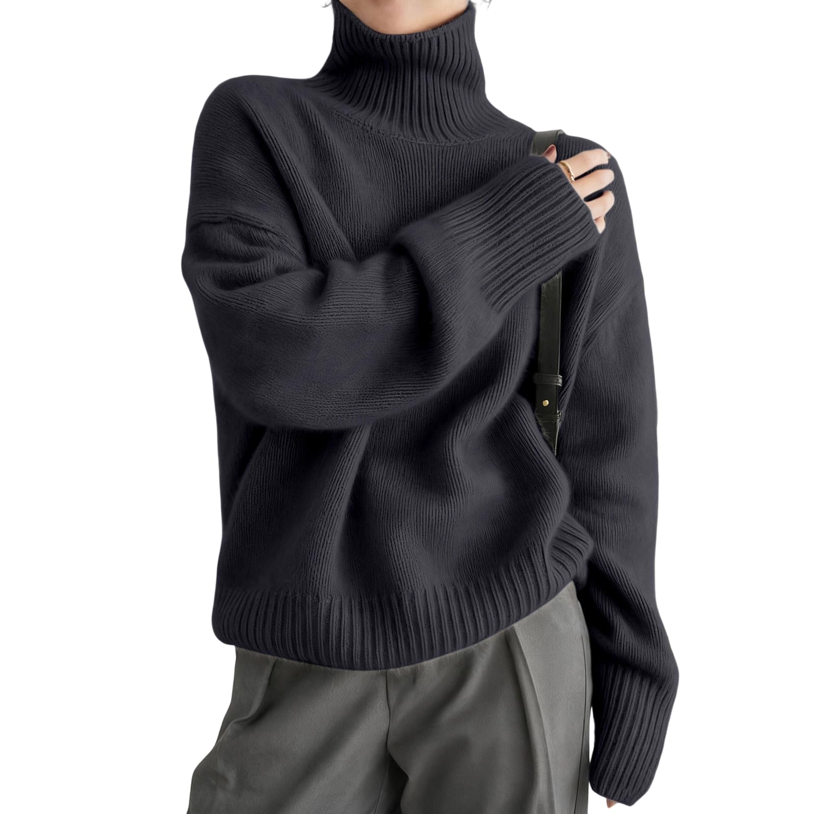 Womens Turtleneck Sweater High Neck Long Sleeve Knit Pullover Tops Oversized Soft Thick Chunky Warm Base Sweaters