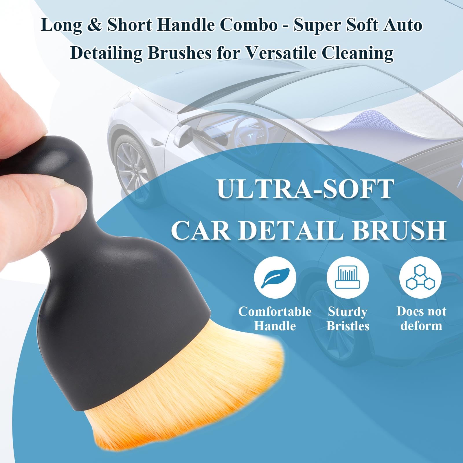 10 Pcs Auto Detailing Set für Innen & Außenreinigung, Ultra Soft Wildschweinhaar Auto Innen Detailing Bürsten, Kratzfreies Auto Reinigungsset für Armaturenbrett, Lüftungsschlitze, Räder