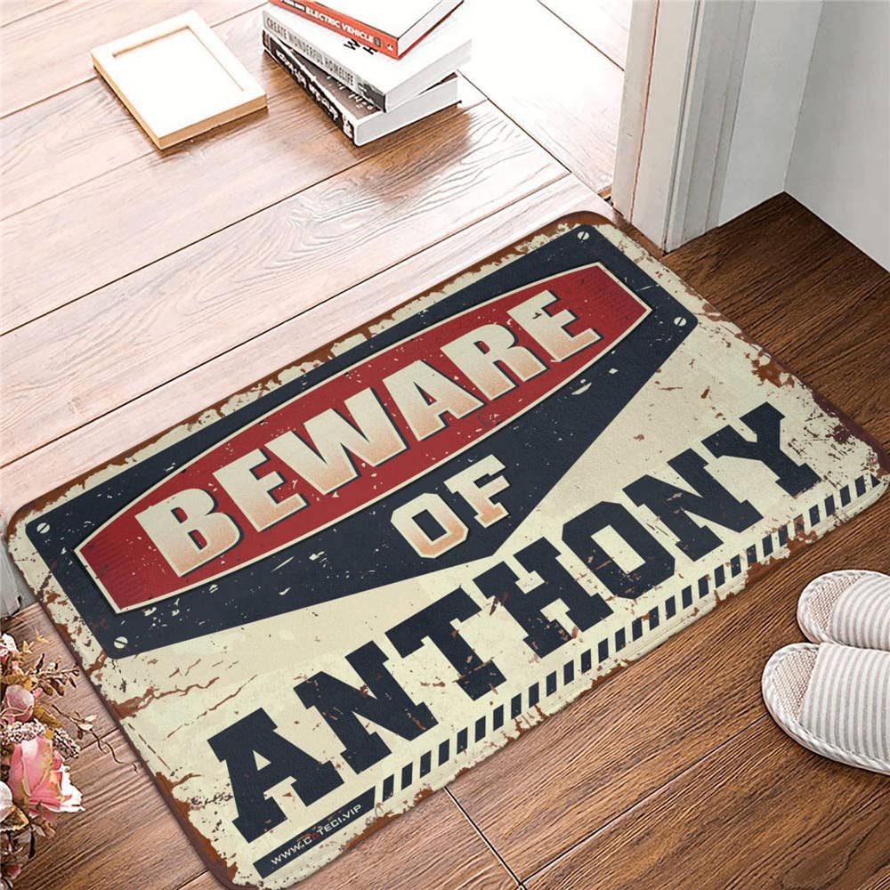 Tapis de porte extérieur Beware of Anthony 65 x 90 cm pour l'entrée de maison