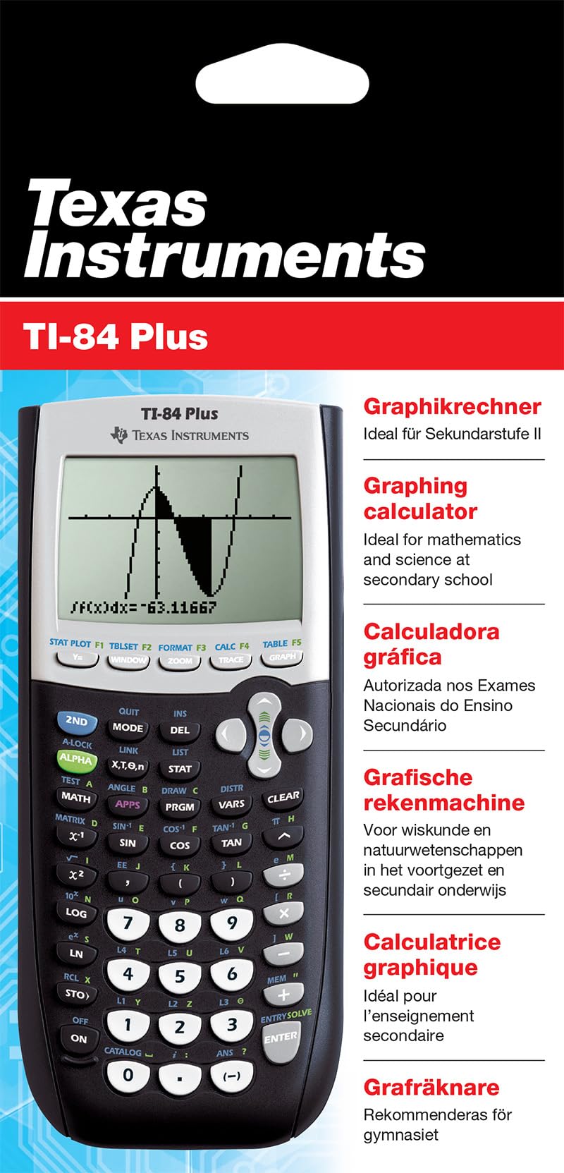 Texas Instruments Calcolatrice grafica TI-84 Plus (display a 8 righe, memoria, viste 2D) blu scuro