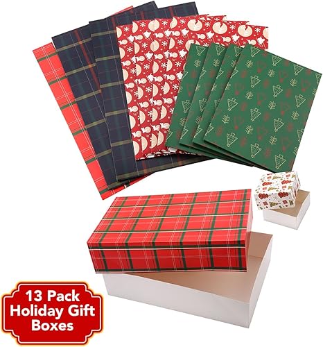 Miniatura 3 de NUJOVI Cajas de regalo de Navidad de 13 piezas para regalos, cajas de regalo surtidas de primera calidad con tapas y con cajas de bata de 4 pulgadas