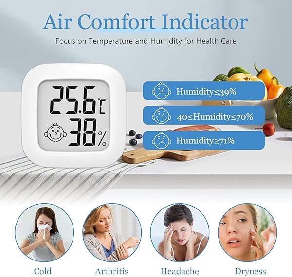 3PCS Hygromètre Numérique Thermomètre Intérieur Thermometre Frigo Digital, Petit Moniteur Mini Numérique à Haute Précision Capteur Humidité Température Station Meteo Interieur Exterieur Maison/Cave - 3