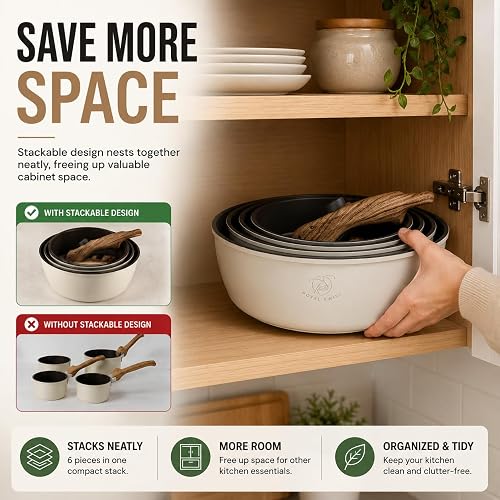 Royal Swiss Set di 6 pentole con manico rimovibile | pentole 14/16/18/20 cm + coperchio in vetro universale | adatto a induzione, set di cottura salvaspazio per tutti i piani cottura - 9
