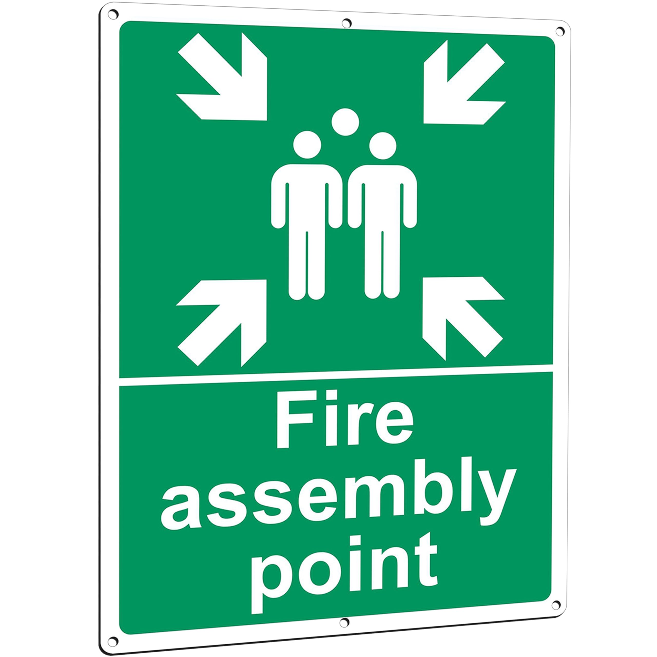 Fire Assembly Point Sign Metal 300 × 400mm(A3), Assembly Point Signage Aluminum Reflective, With 6 Drilled Holes