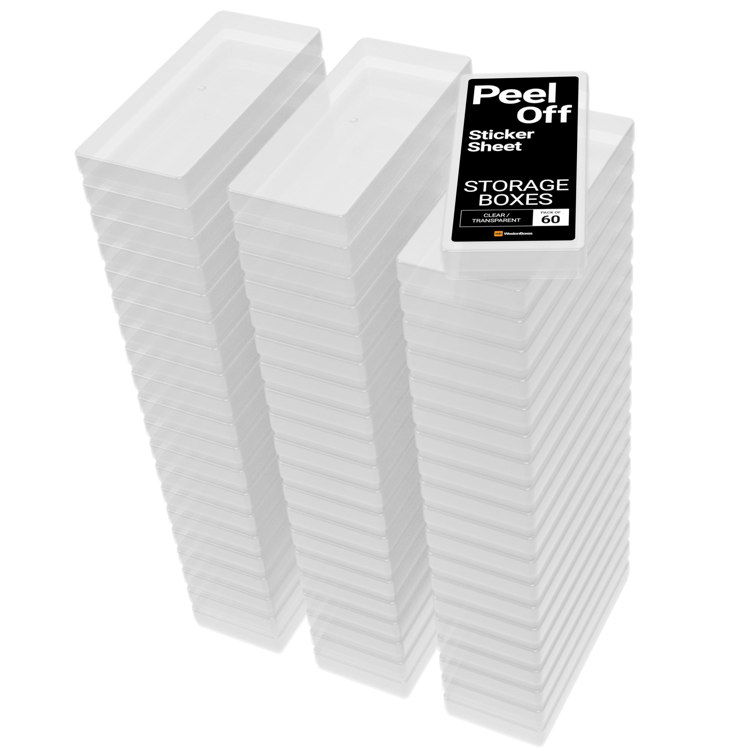 WestonBoxes Peel Off Sticker Sheet Storage Box, Clear Plastic Tray — image 1
