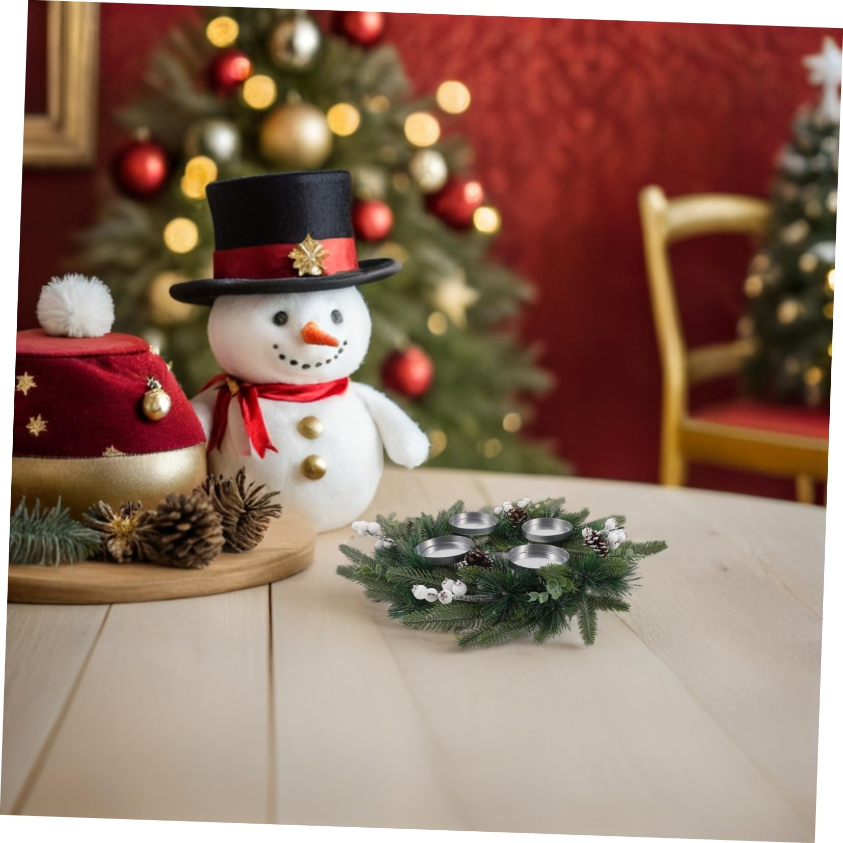 MAGICLULU Adventskranz mit Künstlichem Dekorativer Kerzenhalter mit Beeren und Zapfen Stabiles Design für Festliche Weihnachtsdekoration und Einfache Montage