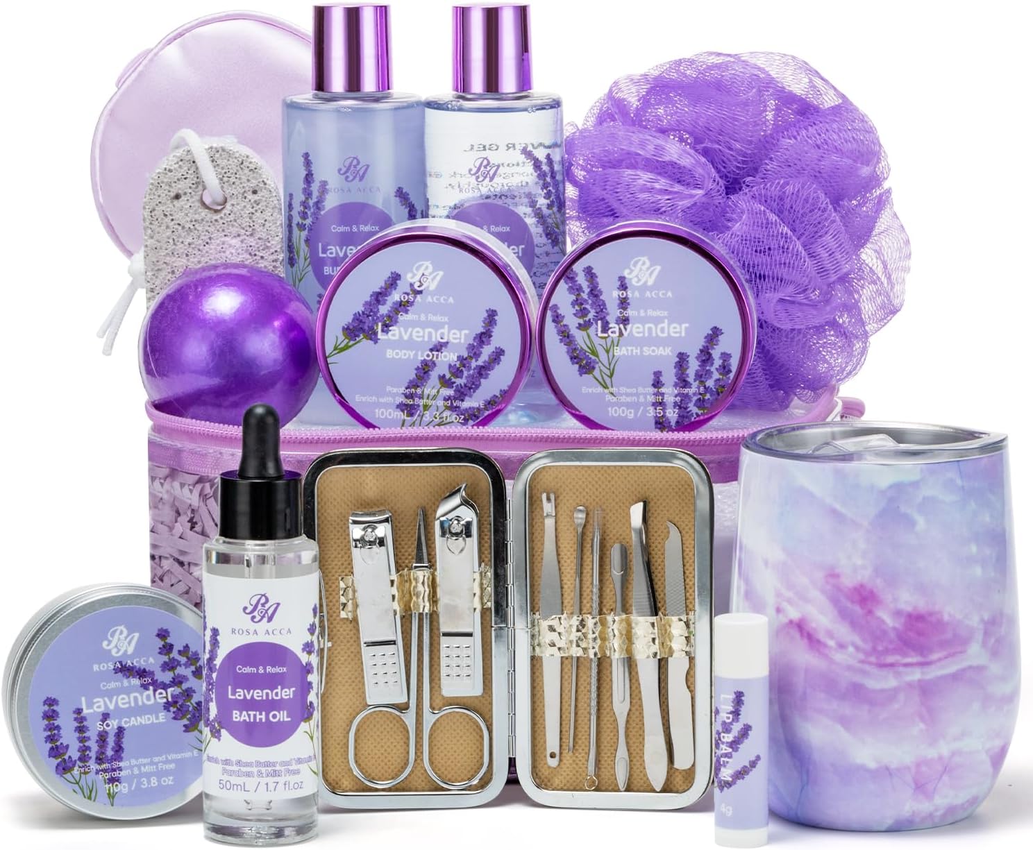 At Home Spa Kit for Women, Gift Baskets for Women, Lavender Gifts for Women, for Mother's Day/Birthday Christmas, Self Care Gifts Include Lavender( 23Pcs) from RA ROSA ACCA
