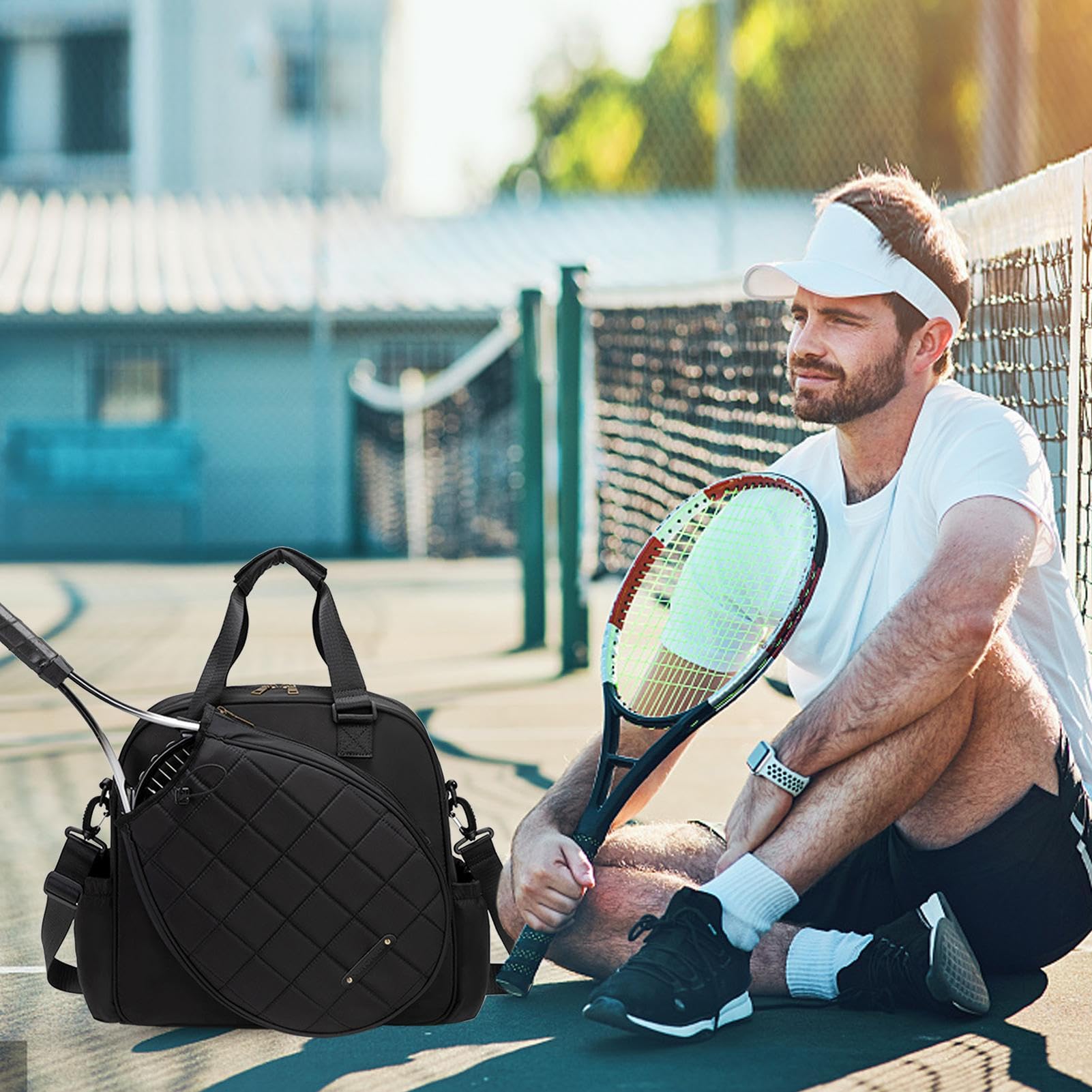 Generico Borsa da tennis da donna, Borsa per racchette da tennis - Zaino da impermeabile di grande capacità - da per adulti regolabile con manico per uomo donna, contiene racchette da badmi