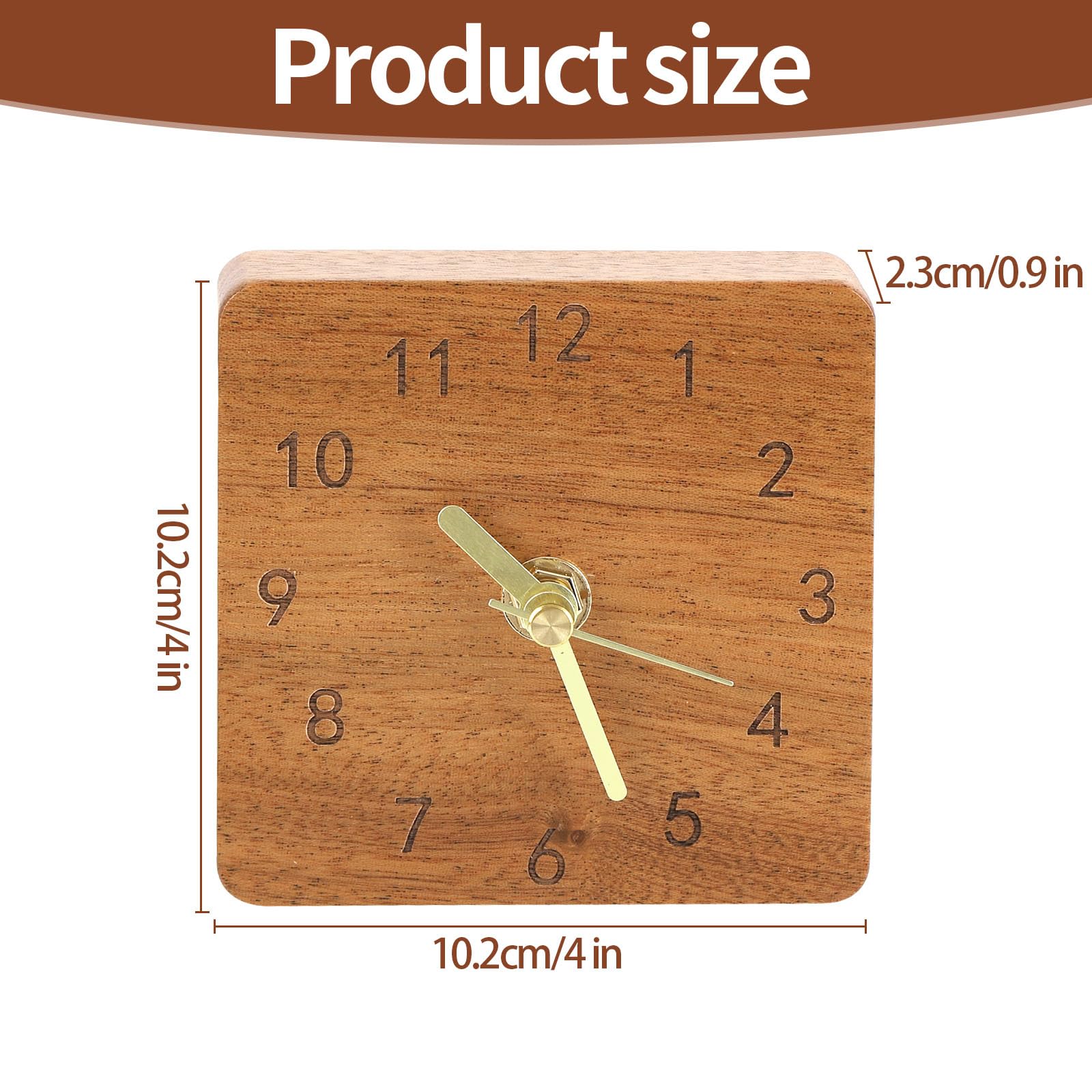 TEYCLZORE Wooden Desk Clock, 4 inch Small Analog Clock Desktop Decoration, Modern Desk and Shelf Clock, Silent Non-Ticking Battery Operated Table Clock, Mantel Clock for Office, Living Room, Bedroom