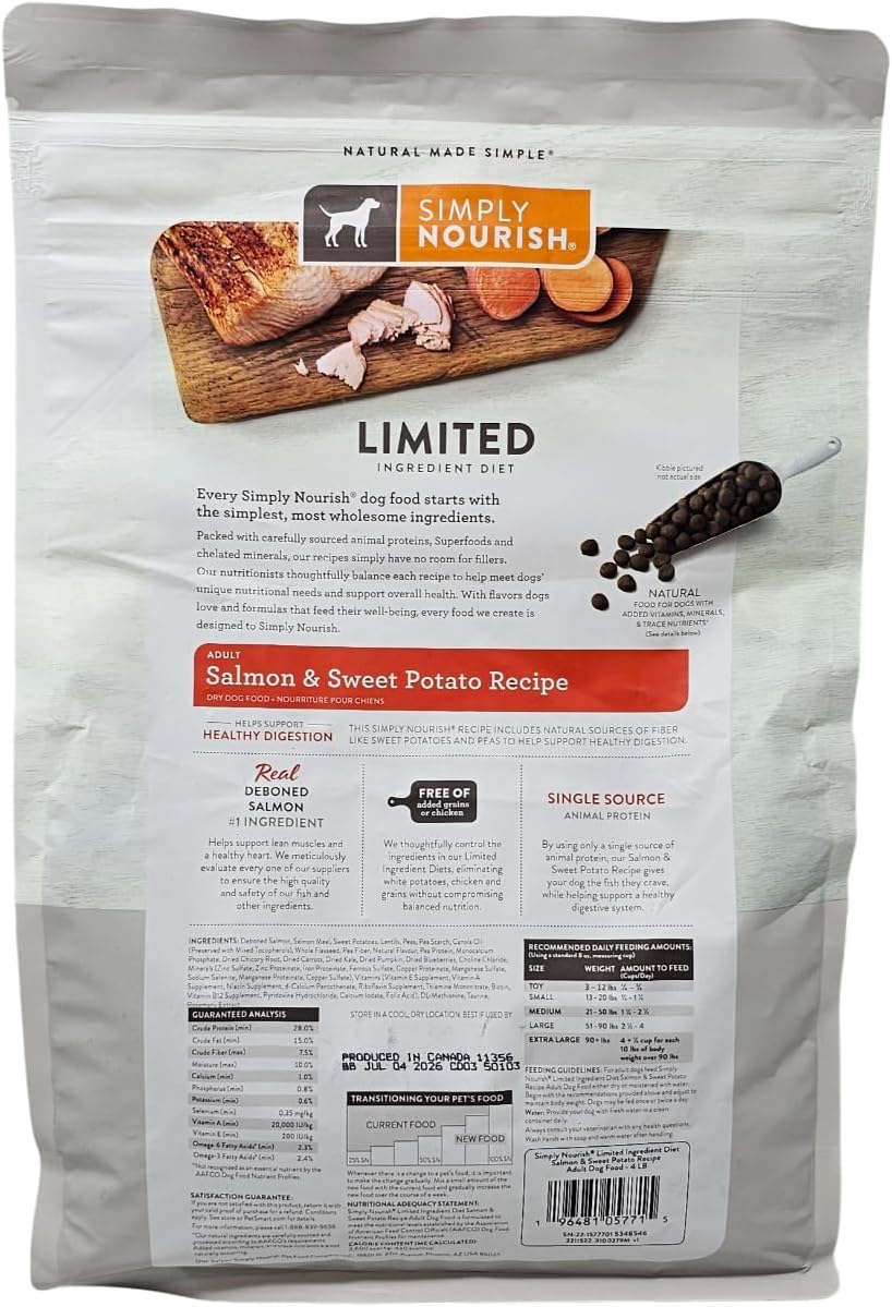 SIMPLY NOURISH Adult Salmon and Sweet Potato Dry Dog Food, 4 Pound Bag
