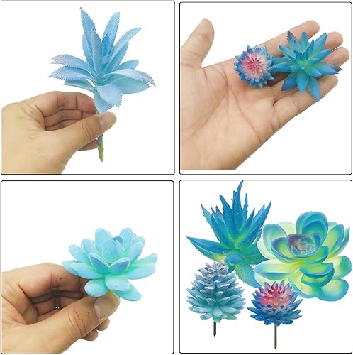 Miniatura 6 de Woohome 10 plantas suculentas artificiales, suculentas falsas azules, surtido de suculentas falsas sin maceta en azul flocado en diferentes tipos