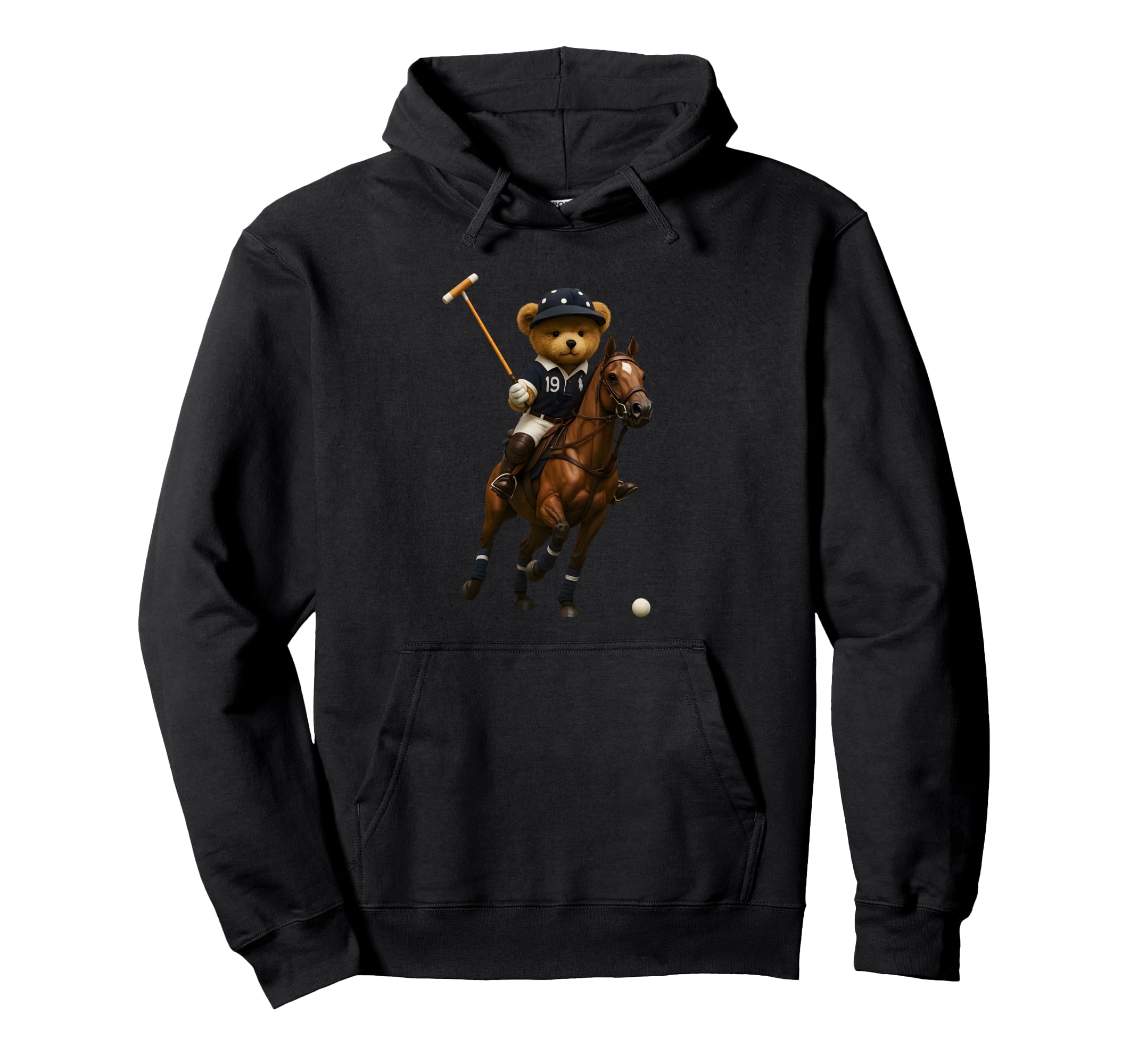 Cool Teddy Bear Playing Horse Polo Game Illustration Graphic Pullover Hoodie