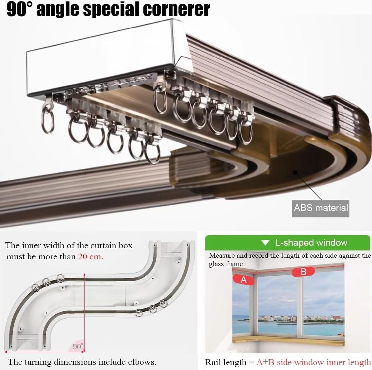 Binario Doppio Unito per da Soffitto, Rotala da per Finestre a Baia, Curtain Rod for Finestra U e L, Divisorio Ambiente Originale, White, 220cm(2 * 110cm)