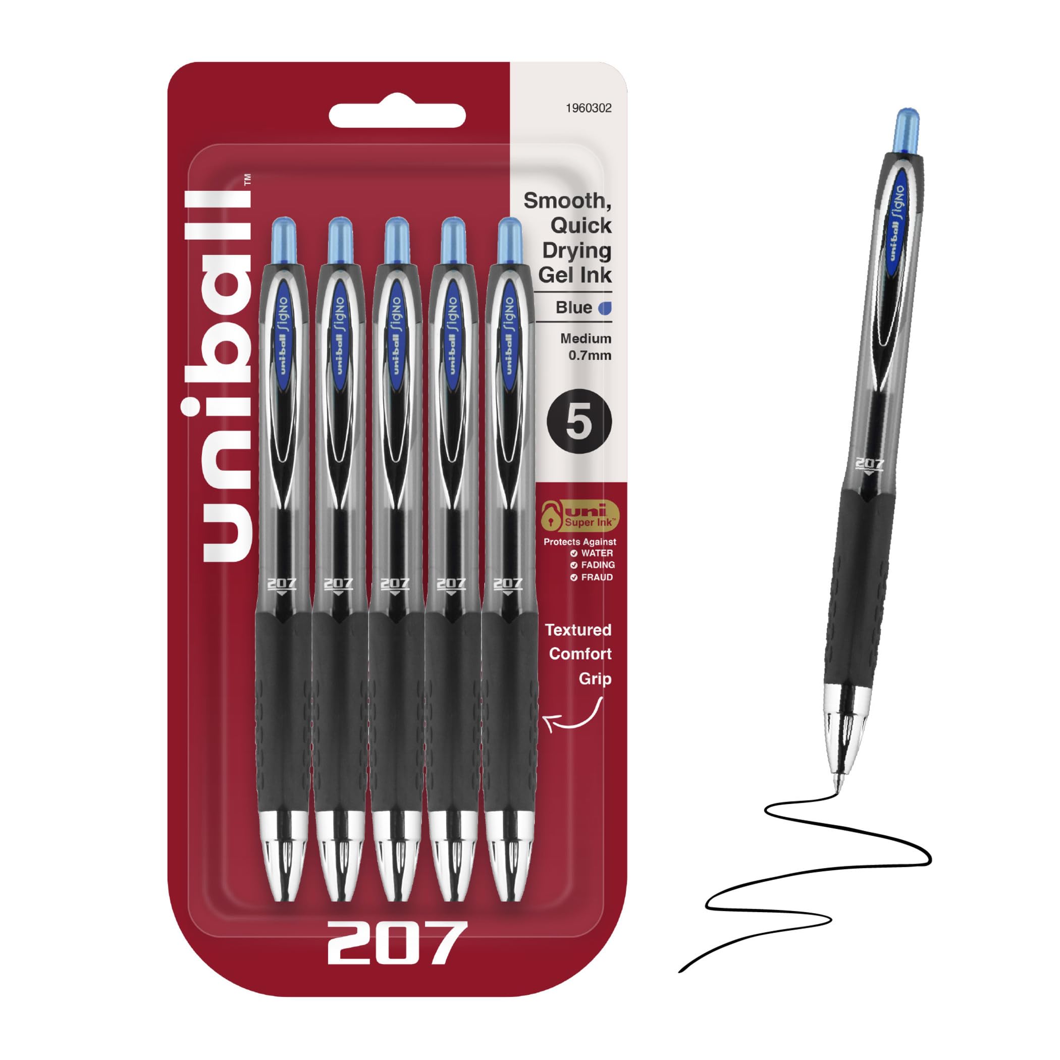 Photo 1 of uniball™ 207 Gel Pens, Blue Ink, 0.7mm Medium Point, Retractable, 5 Count