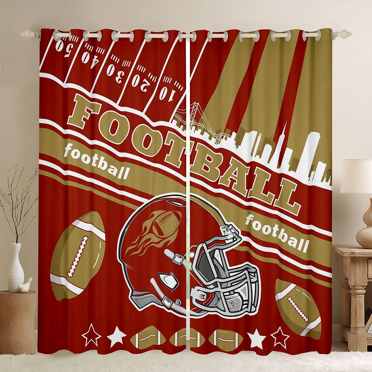 Feelyou Football Curtains for Bedroom Living Room (2 Panels, 38 x 45 Inch) Football City Blackout Curtains Rugby Sports Window Treatments
