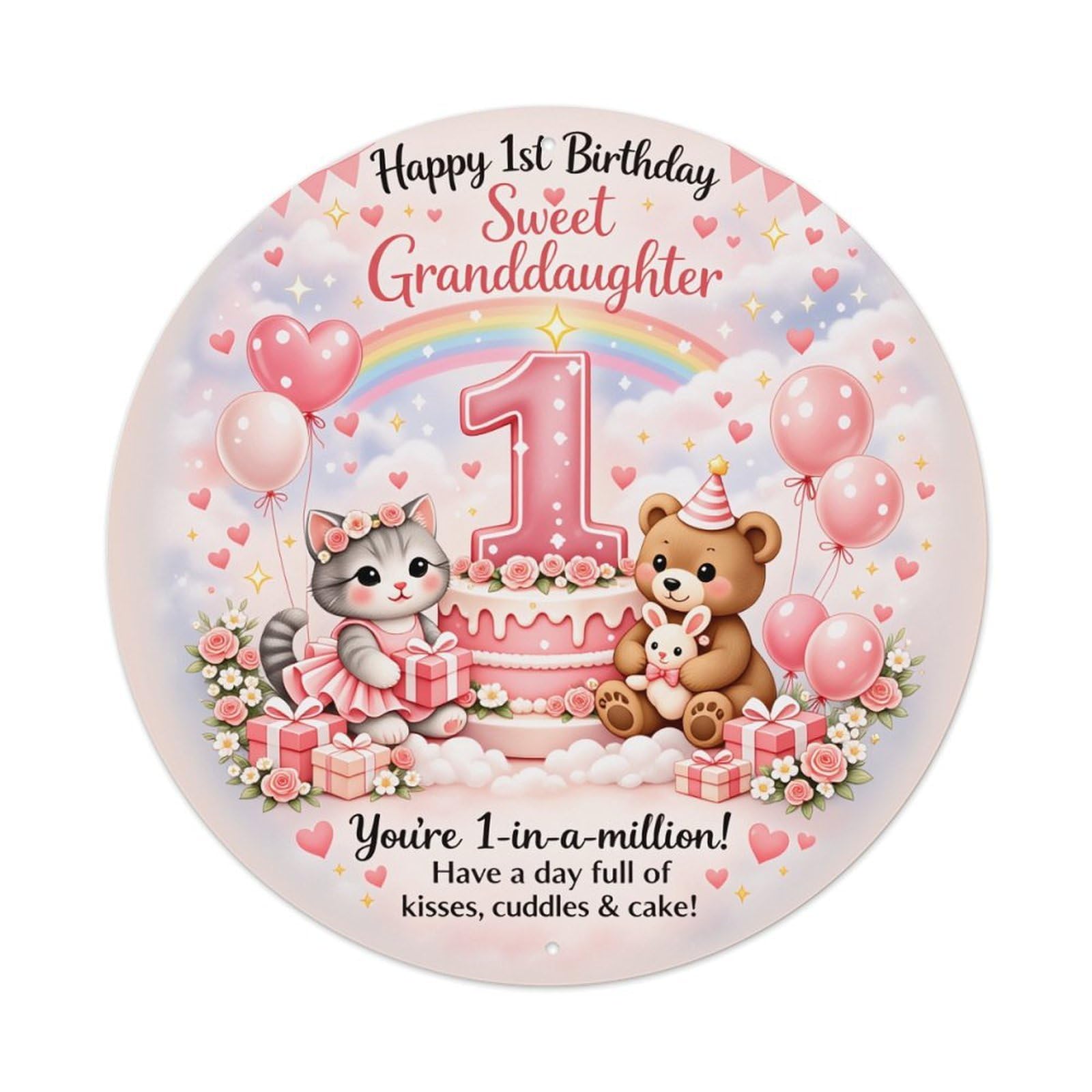 Cute Animals Cake Balloons Hearts Metal Tin Sign Vintage Garden Bedroom Cafe Bar Man Cave Home Wall Decor Metal Poster 8x8 inches