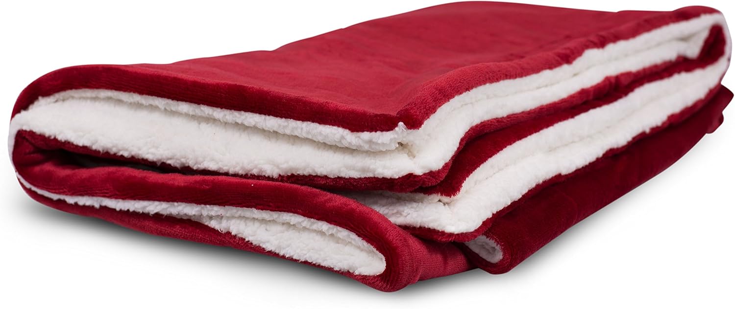 Internet's Best Plush Reversible Sherpa Throw Blankets - Burgundy (Red) - Ultra Soft Couch Blanket - Light Weight Sofa Throw - 100% Microfiber Polyester - Easy Travel - Bed - 50 x 60