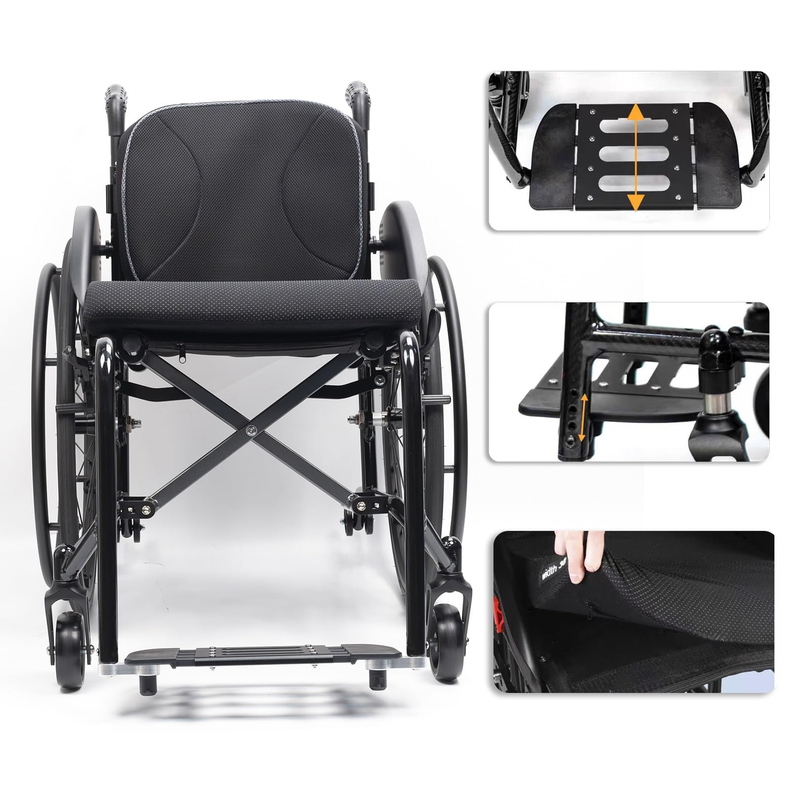 Silla De Ruedas Deportiva Ligera Plegable Todo Terreno,Ultraligera de Aleación de Aluminio，sillas De Ruedas Manuales Autopropulsadas,Desbloqueo Rápido,Transporte Fácil(Seat width 38cm/15in)