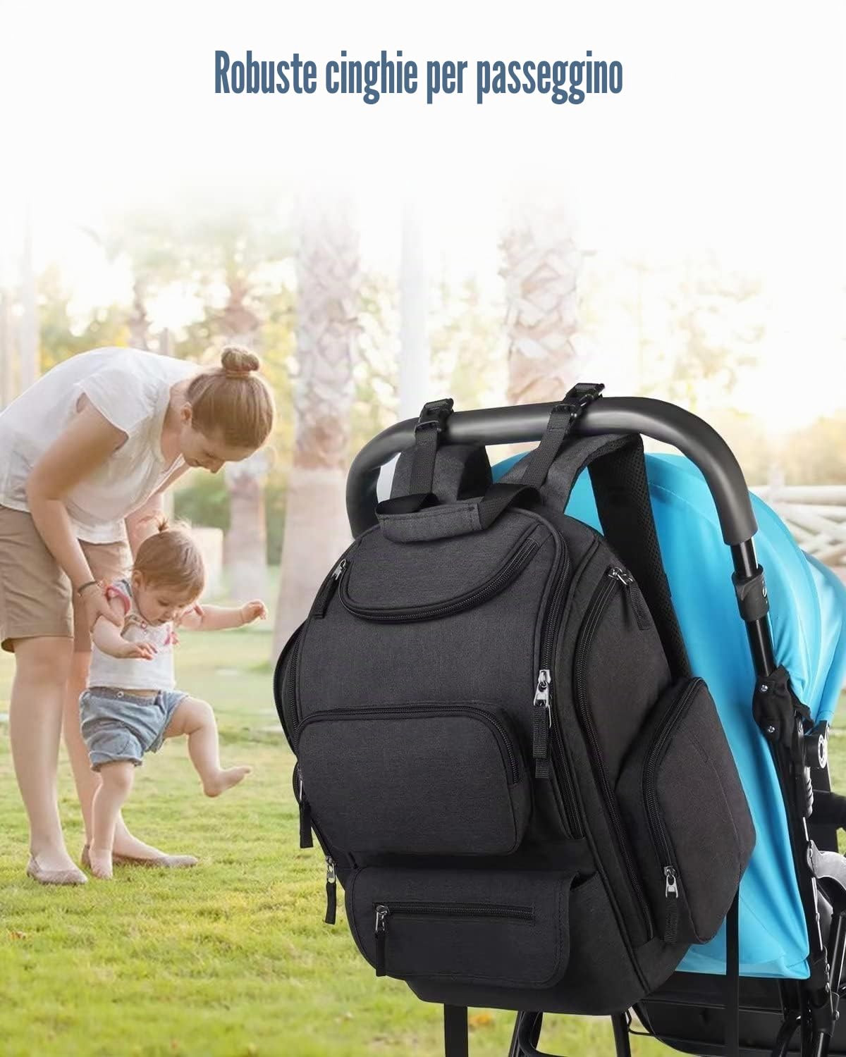 Mancro Zaino Fasciatoio Neonato, Grande Capacità Borsa Passeggino Universale con Scomparto Antifurto, Impermeabile Multifunzione Borsa Bebè con Tasche Laterali Termiche per Mamma e Papà, Nero