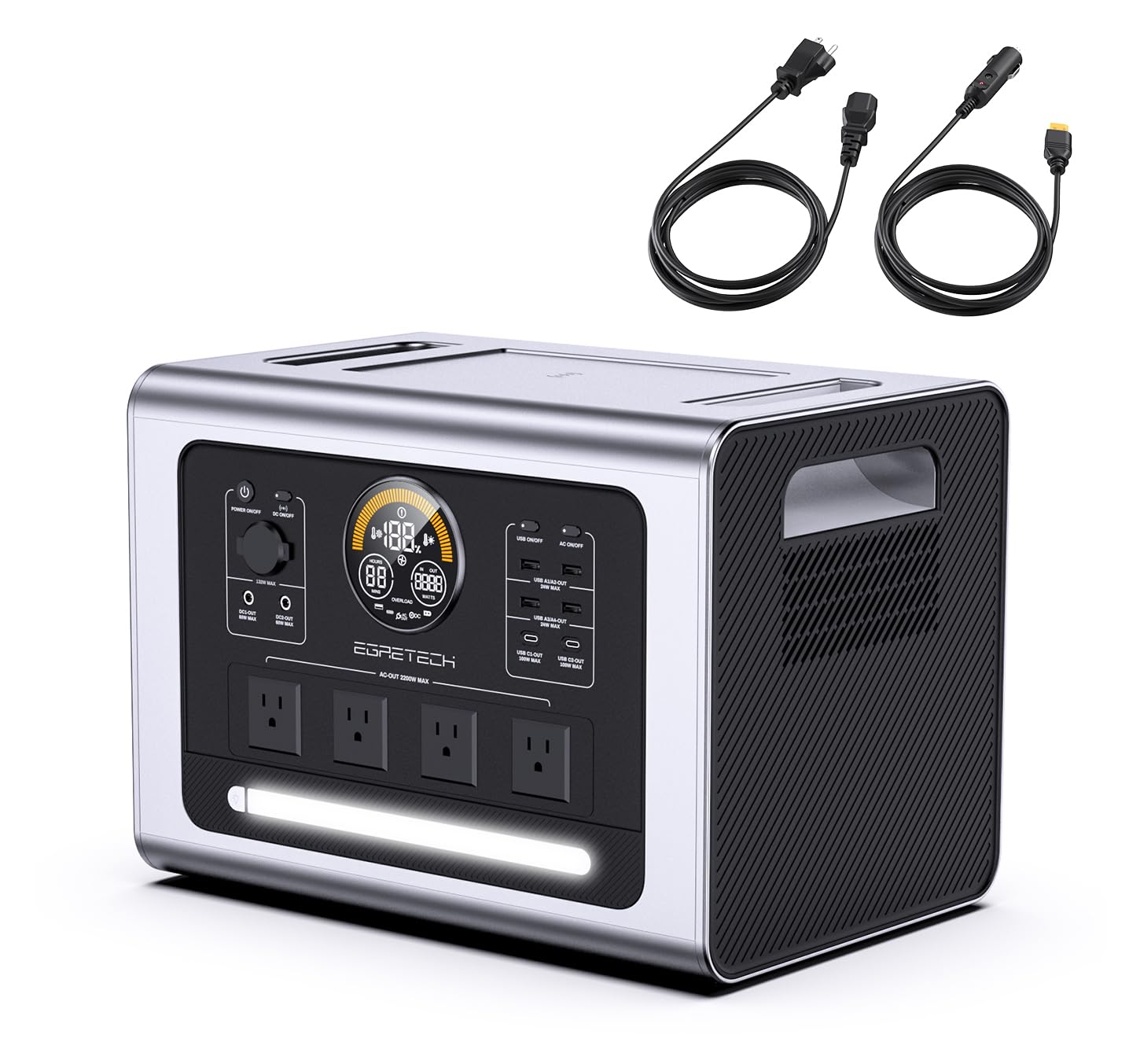 Portable Power Station 2200W (Peak 3300W), EGRETECH 2200Wh Emergency Backup Battery with 4×2200W Pure Sine Wave AC Outlets, 1H Fast Charging, WLC, <20 MS UPS Solar Generator for Camping, Home Use