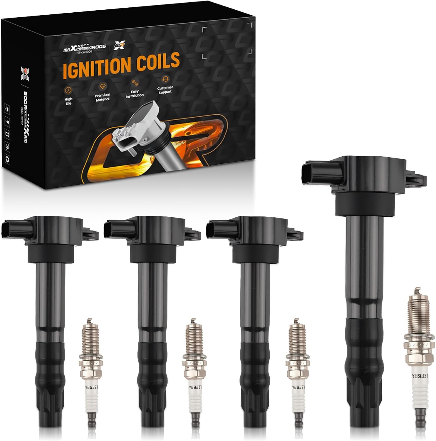 maXpeedingrods UF532 Set of 4 Ignition Coil Pack and Iridium Spark Plugs Fit for Mitsubishi Eclipse 2006-2012 Galant 2004-2012 Lancer Outlander 2004-2006 L4 2.4L Ignition Coil Kit C1504, 5C1504, E1032