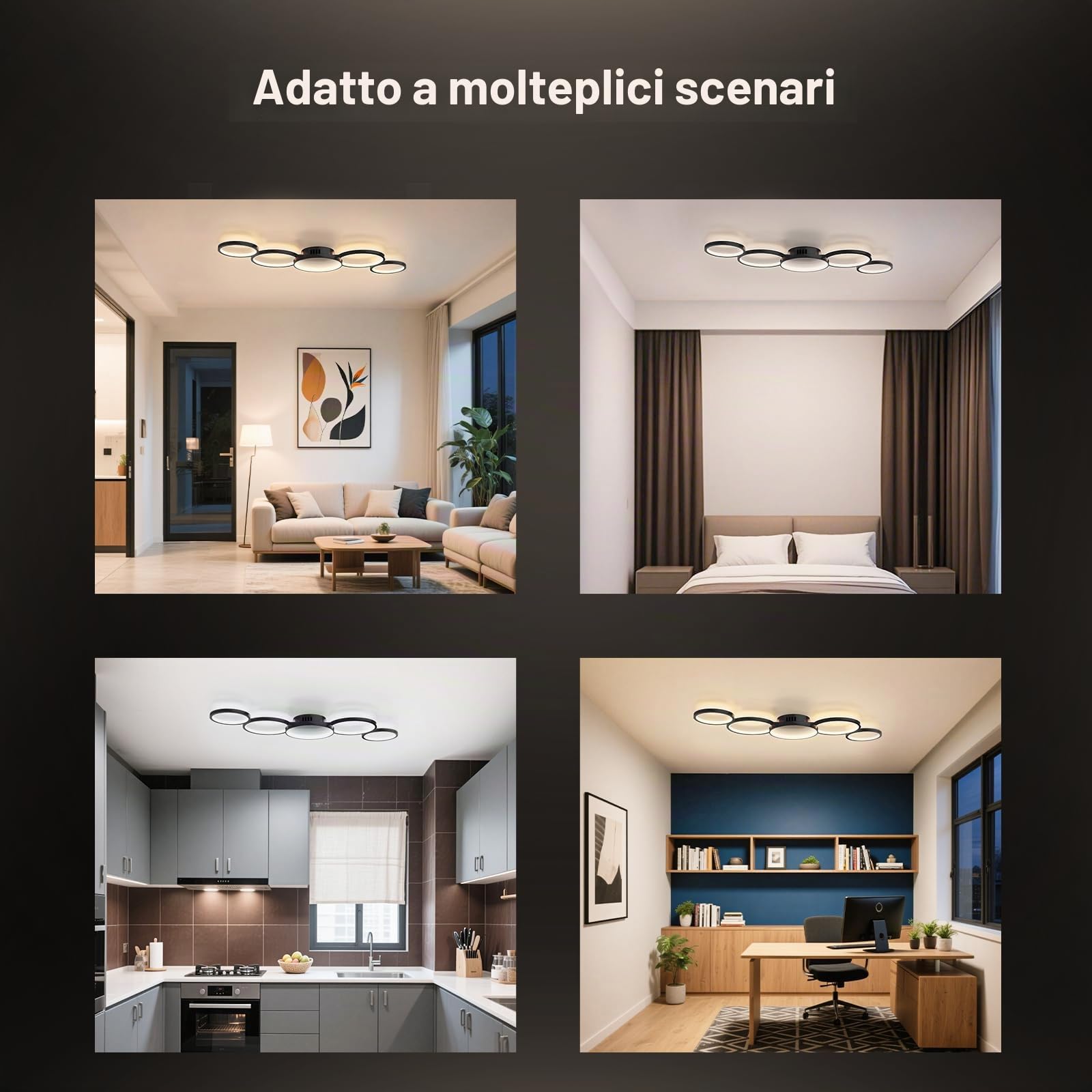 Sky angle Plafoniera LED con App Alexa e Google Home, Luminaria rotonda e dimmerabile - 50W 6000LM regolazione da 3000K a 6000K per soggiorno e camera da letto - 100 cm