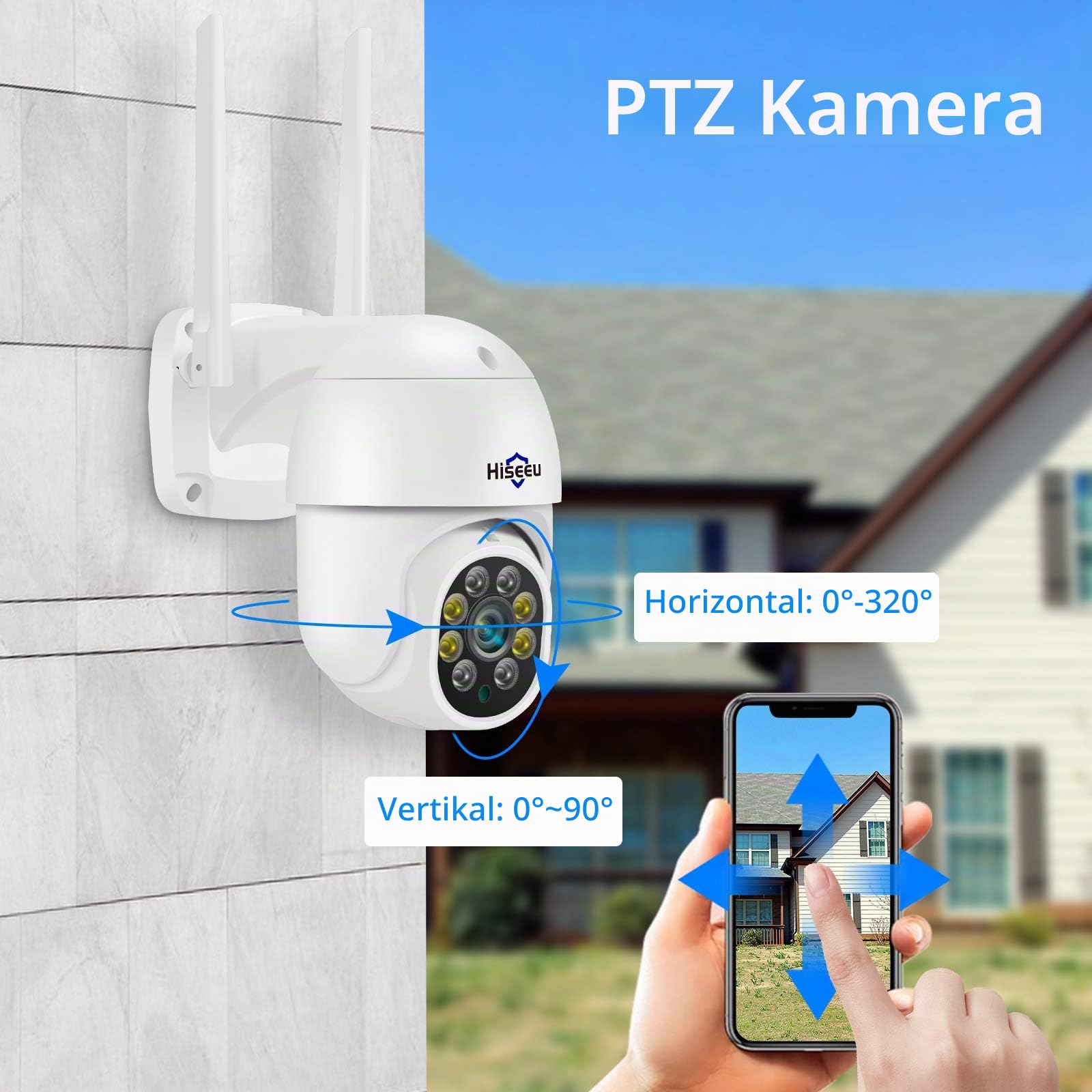 [PTZ-Kamera+Bullet-Kamera] Hiseeu Überwachungskamera Set Aussen WLAN,5MP Überwachungskamerasystem mit 2-Wege-Audio,Fernansicht,IP66 Wasserdicht,Farb Nachtsicht,Bewegungserkennung und Alarm,1TB HDD