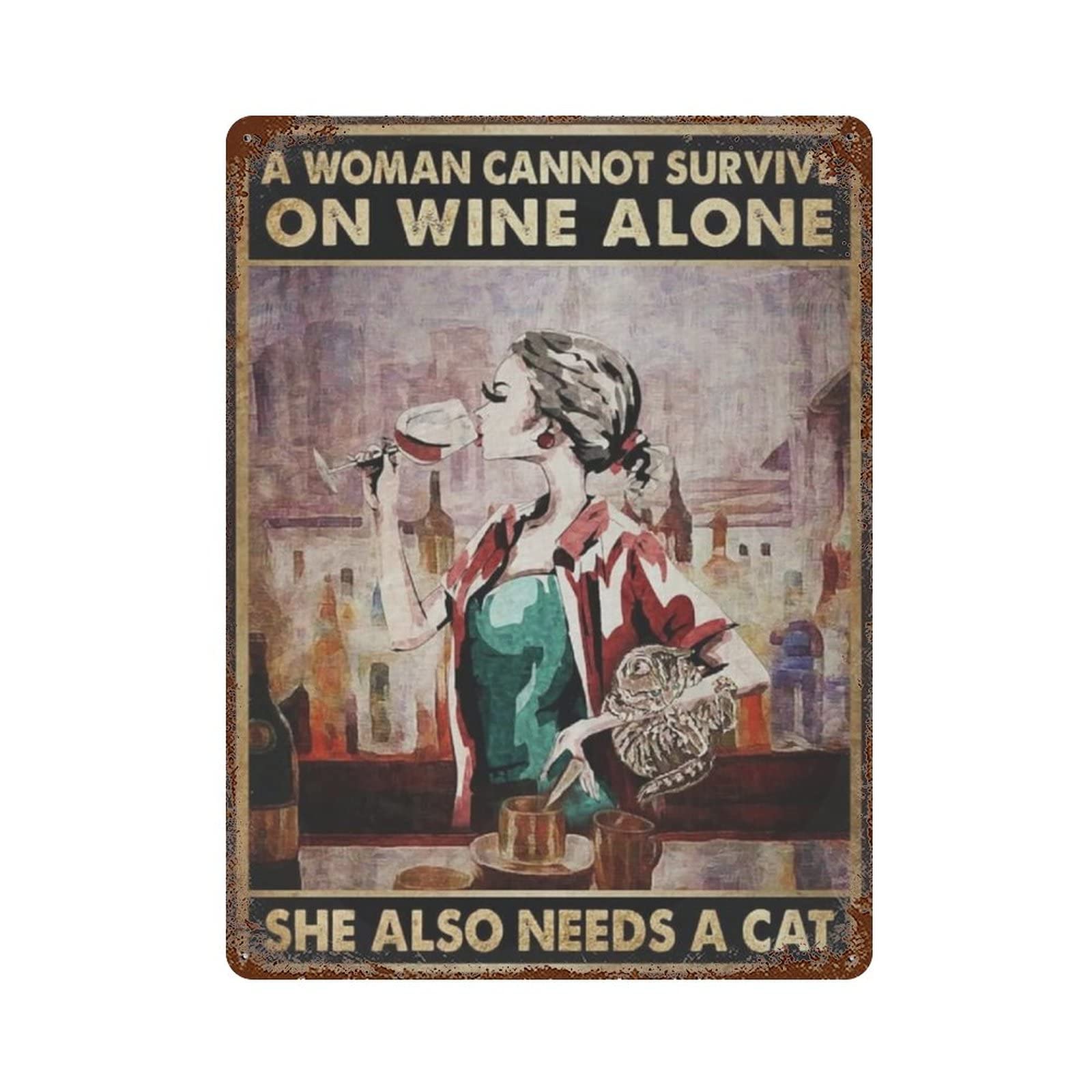 AOOEDM A Women Cannot Survive On Wine Alone Vintage Metal Sign Tin Sign for Home Bar Pub Kitchen Man Cave Tin Sign Wall Decor Poster Wall Plaque