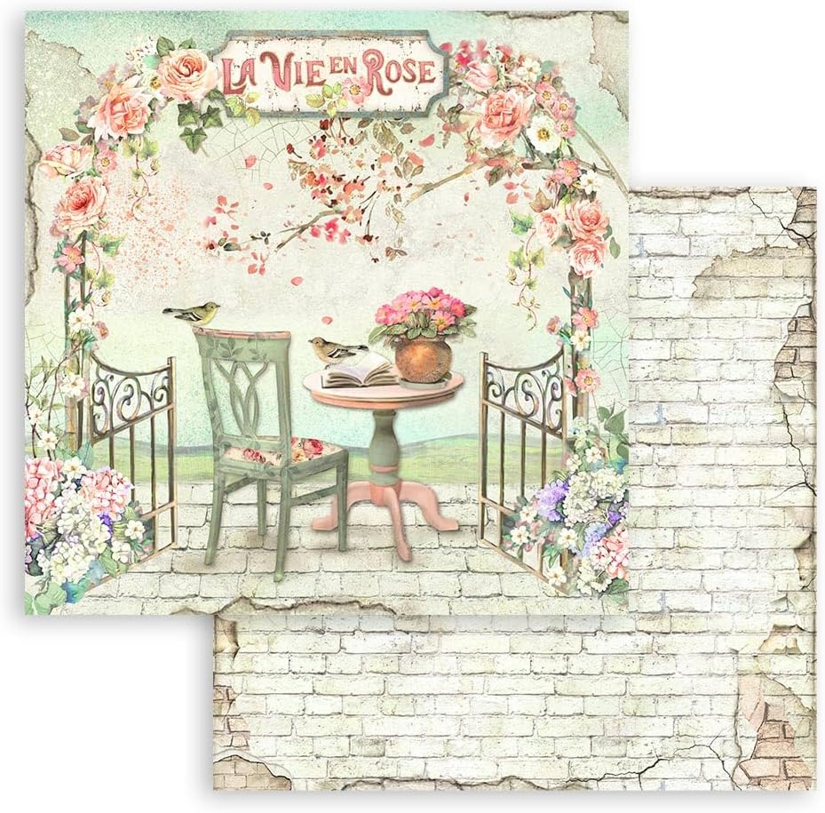 STAMPERIA INTERNATIONAL, KFT PAPER PAD 12X12 10PK HOUSE ROSE, 30.5 x 30.5 (12" x 12"), Multicoloured