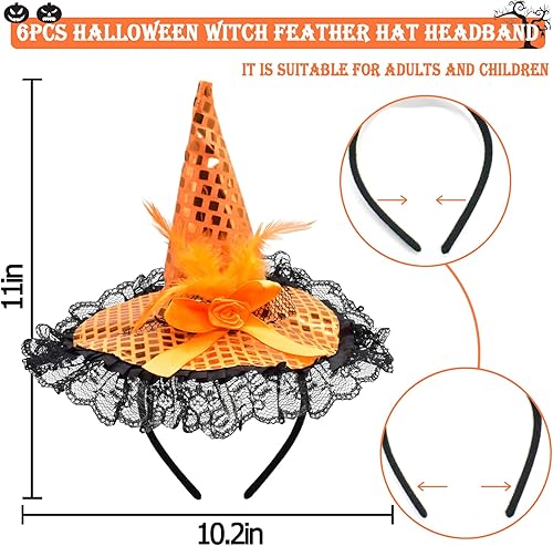 Miniatura 2 de ZeeDix Diadema de sombrero de plumas de bruja de Halloween, bonito tocado de bruja para disfraz de Halloween, suministros de mascarada