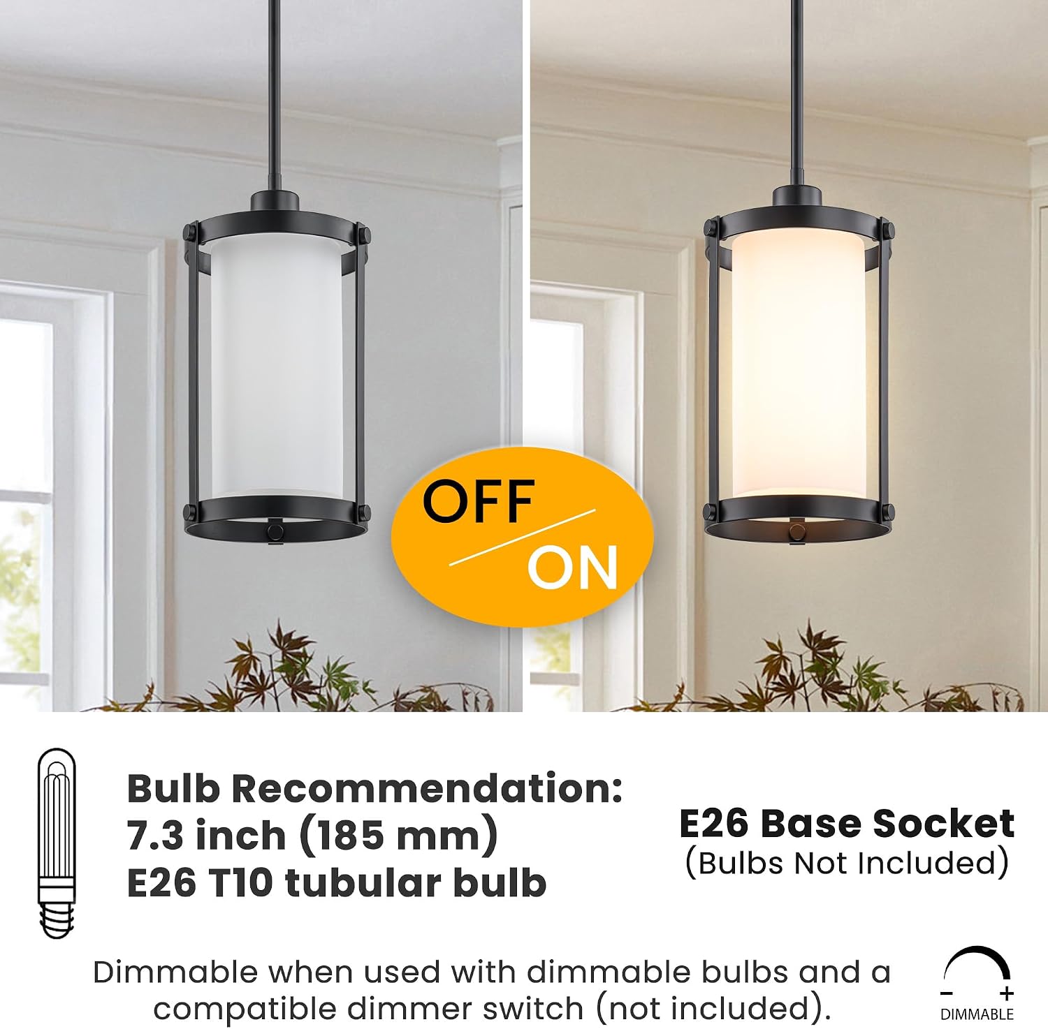 Farmhouse Pendant Lights Kitchen Island with Black Cage and Milk White Glass Shade, Adjustable Hanging Industrial Pendant Light, Kitchen Pendant Lighting for Island Bathroom Over Sink Hallway