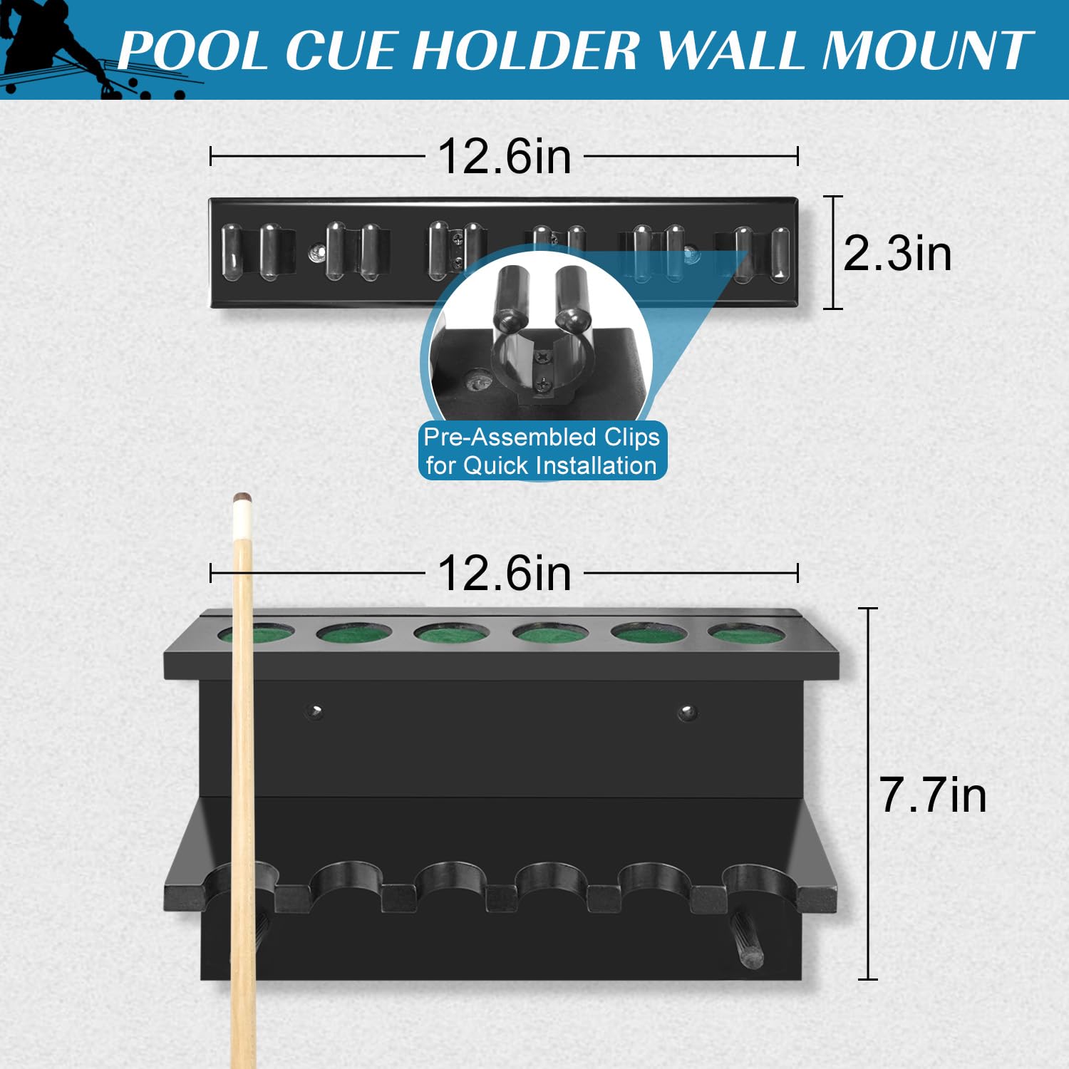 Pool Table Rack Mount Snapklik.com : MoyanSuper Pool Stick Holder Pool Cue Rack Wall Mount ...