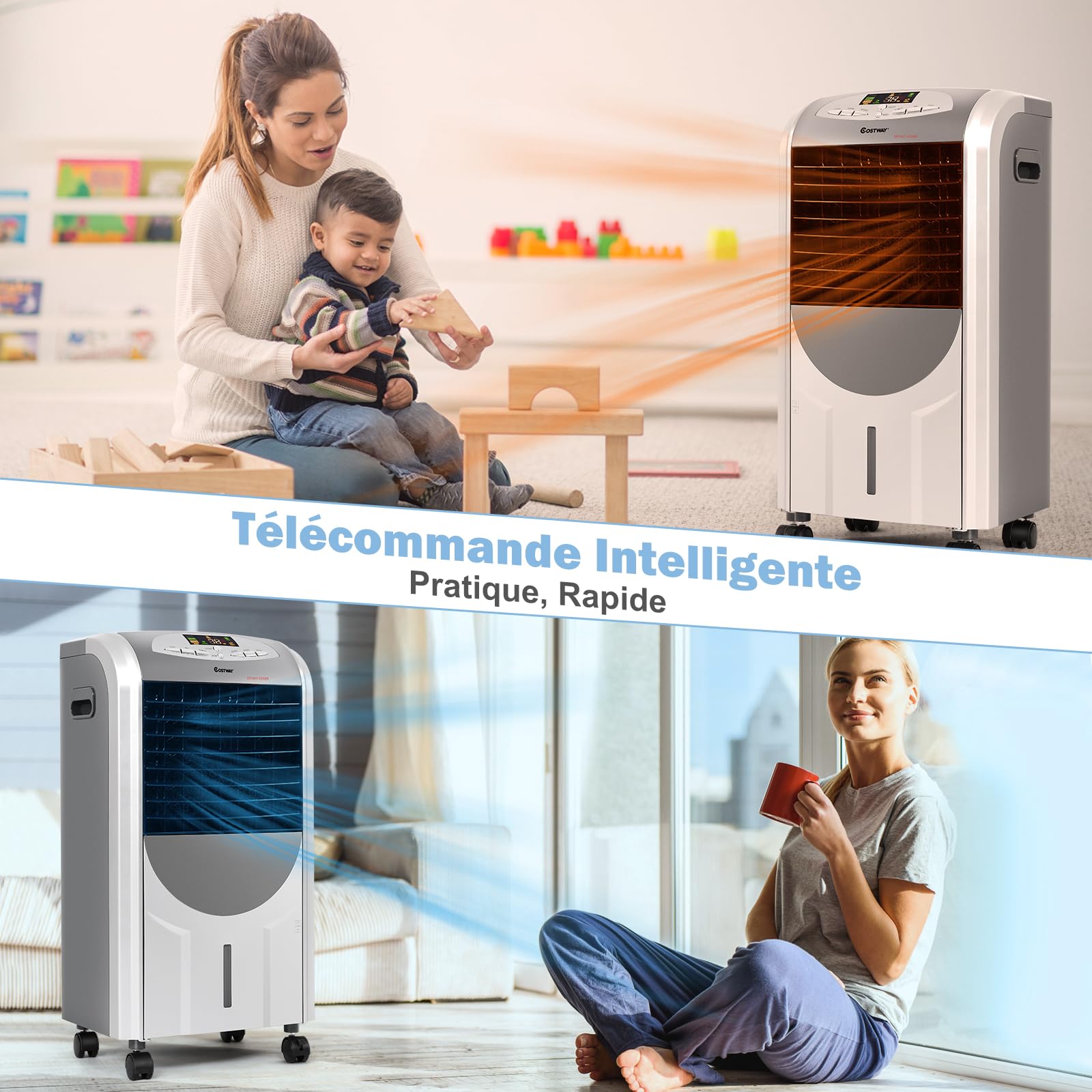GOPLUS Rafraichisseur d’Air 5 en 1 avec Télécommande, Climatiseur Mobile sans Évacuation, Réservoir d’Eau 7L, Refroidissement,Chauffage,Purification,Ventilateur, Minuterie 8H, Silencieux, Chambre
