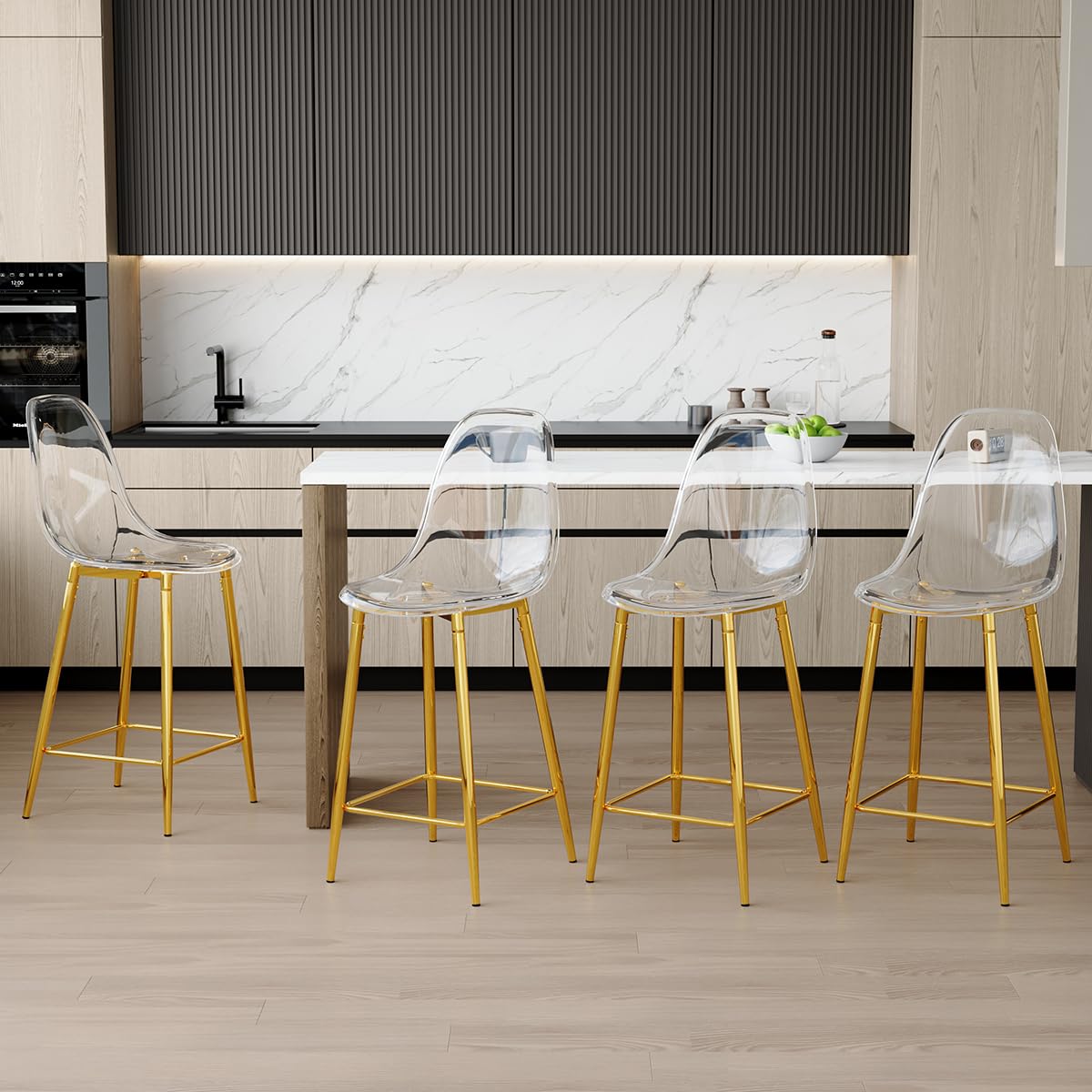 JEARGE Bar Stools Set for 4,Clear Bar Stools for Kitchen Island,Acrylic Barstools Backrest with Metal Bracket,BarStools Counter Height for Bar and