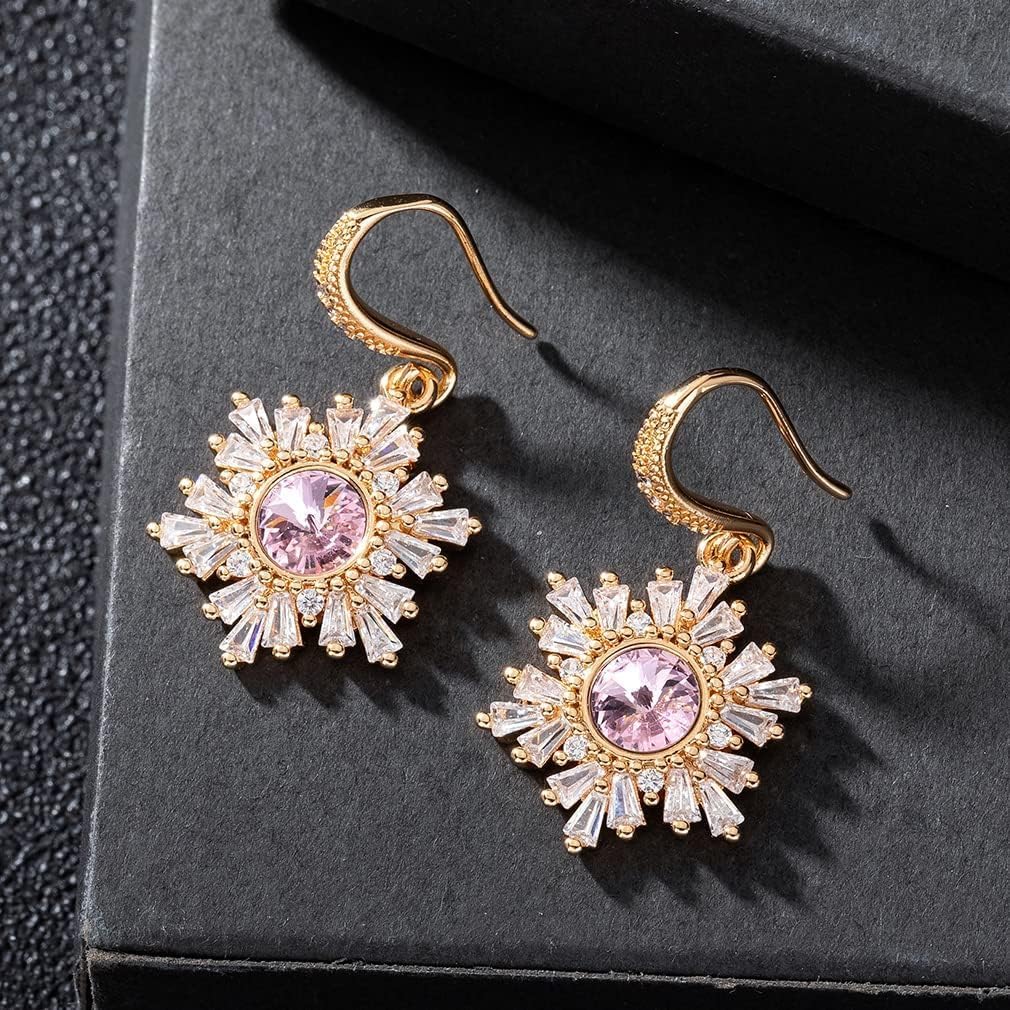 Austrian Crystal Snowflake Drop Dangle Earrings for Women Dangling Christmas Earrings 14K Gold Plated Hypoallergenic Jewelry - Image 5