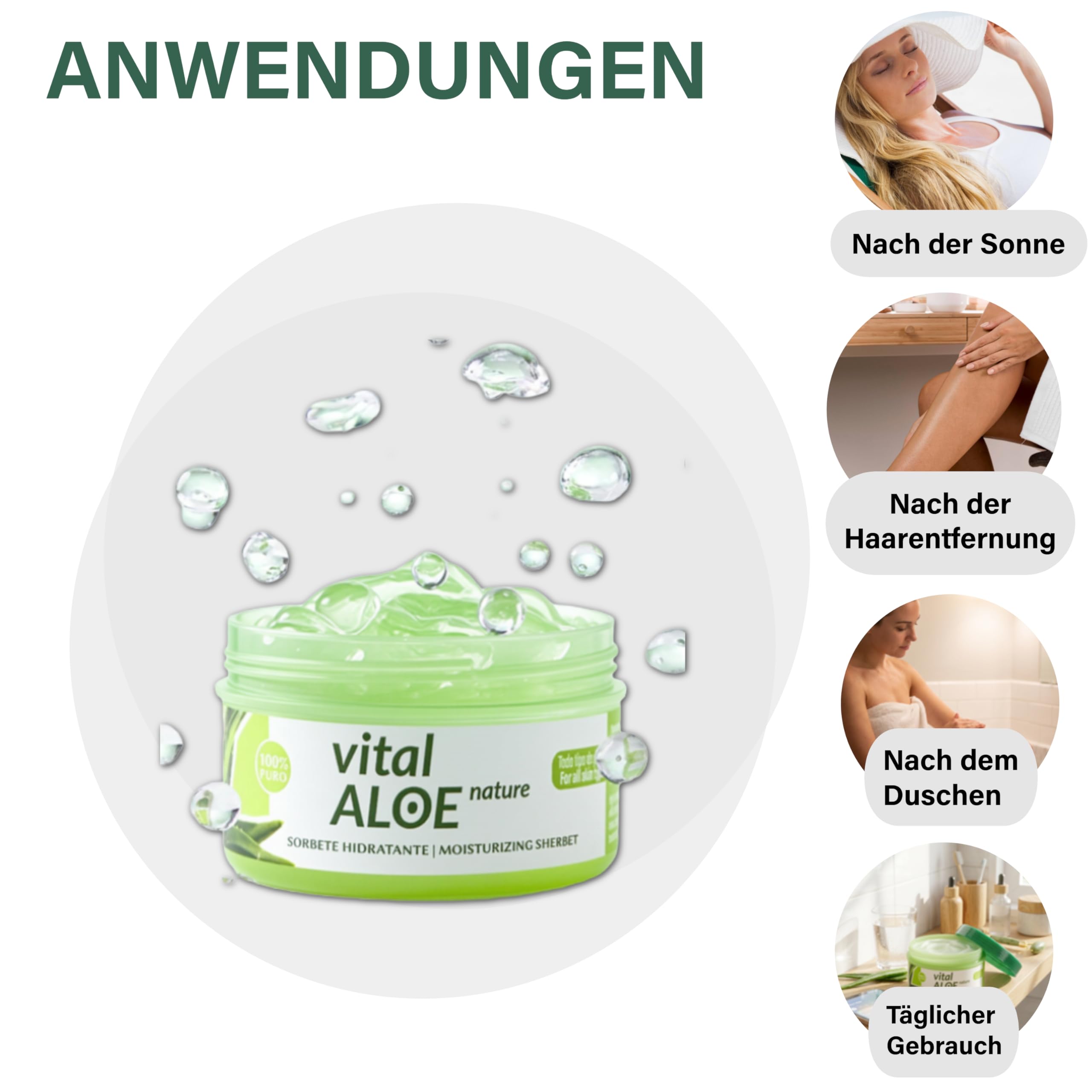 Aloe Vera Feuchtigkeitssorbet 5x250 ml | Creme-Gel für Gesicht und Körper mit Bio-Aloe Vera | Leichte Erfrischende Textur | After Sun und Nach der Haarentfernung | Vegan, Ohne Parabene und Silikone